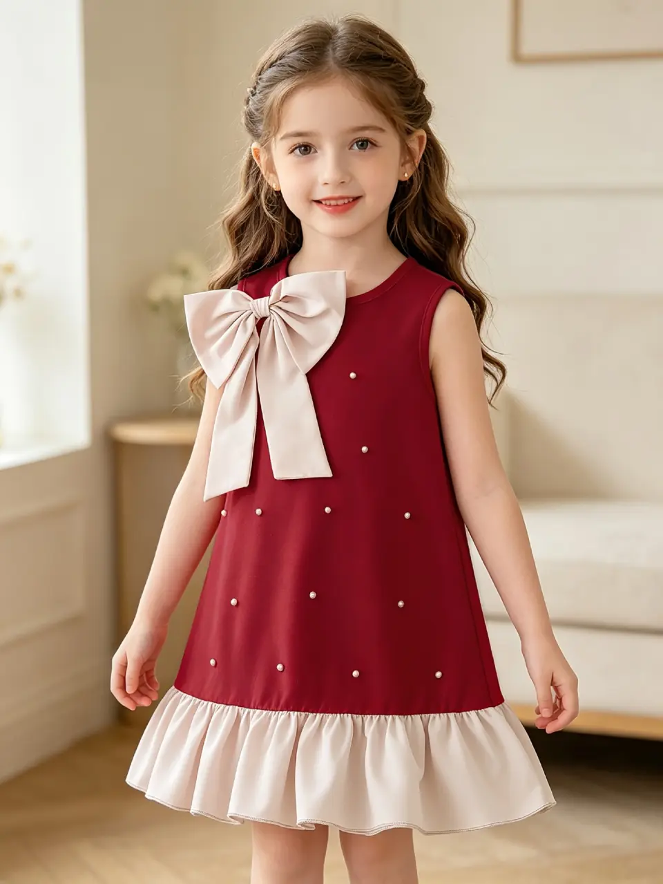 Girls Sleeveless Bow Tulle Dress by LUNORIANA