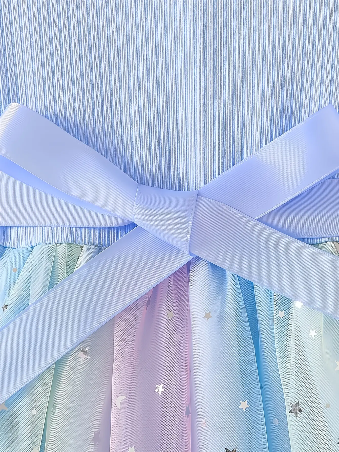 Detail 16 of Girls Short Sleeve Star Sequin Tulle Dress by LUNORIANA