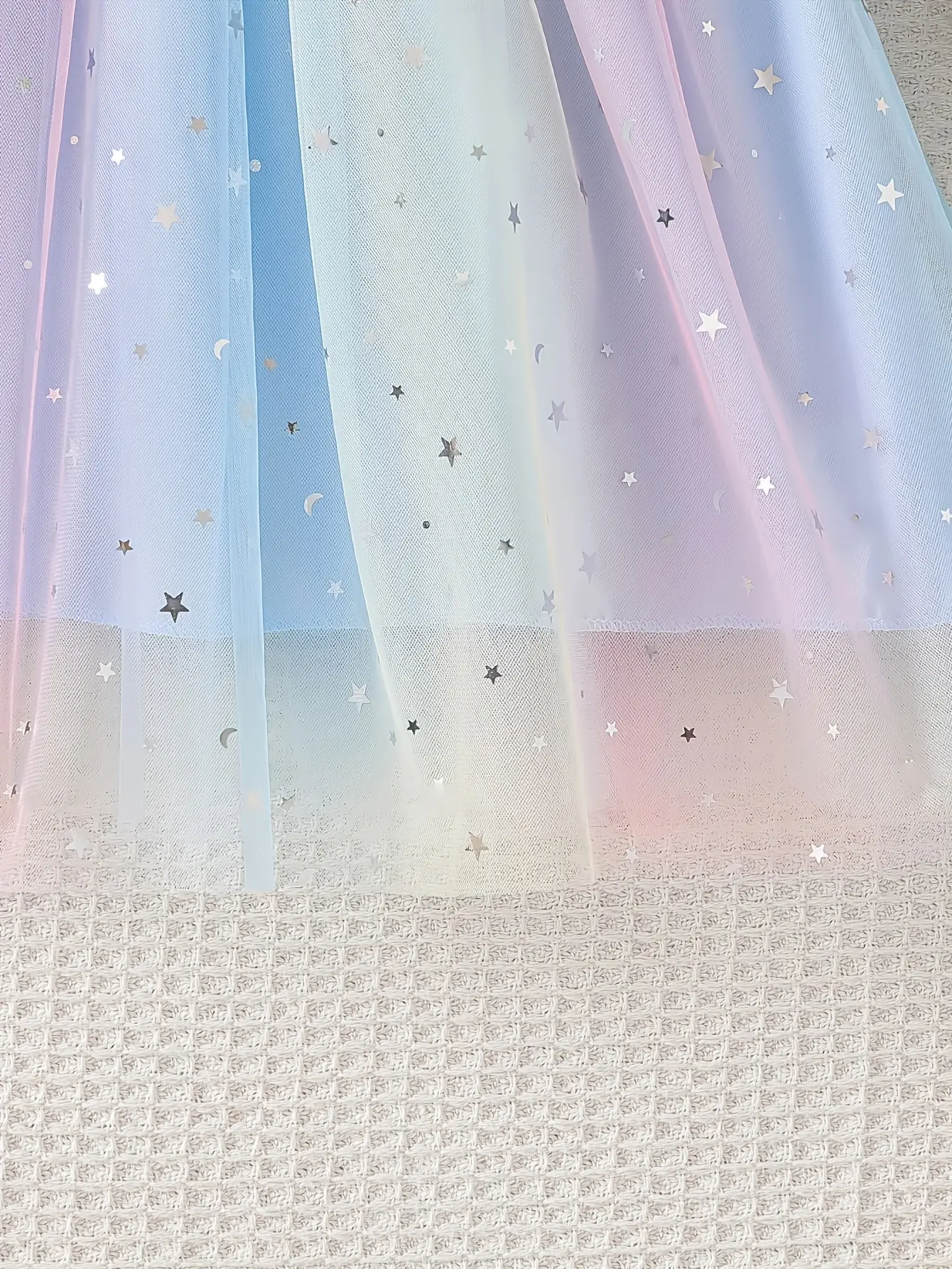 Detail 17 of Girls Short Sleeve Star Sequin Tulle Dress by LUNORIANA