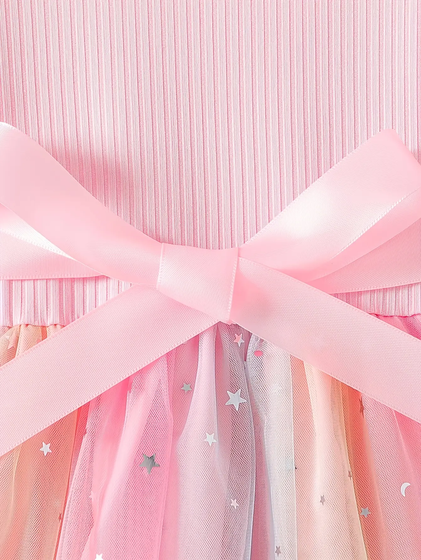 Detail 11 of Girls Short Sleeve Star Sequin Tulle Dress by LUNORIANA