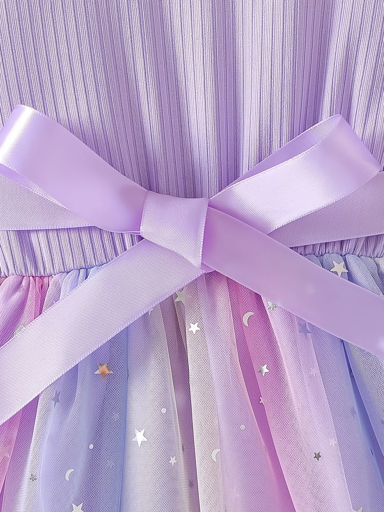 Detail 6 of Girls Short Sleeve Star Sequin Tulle Dress by LUNORIANA
