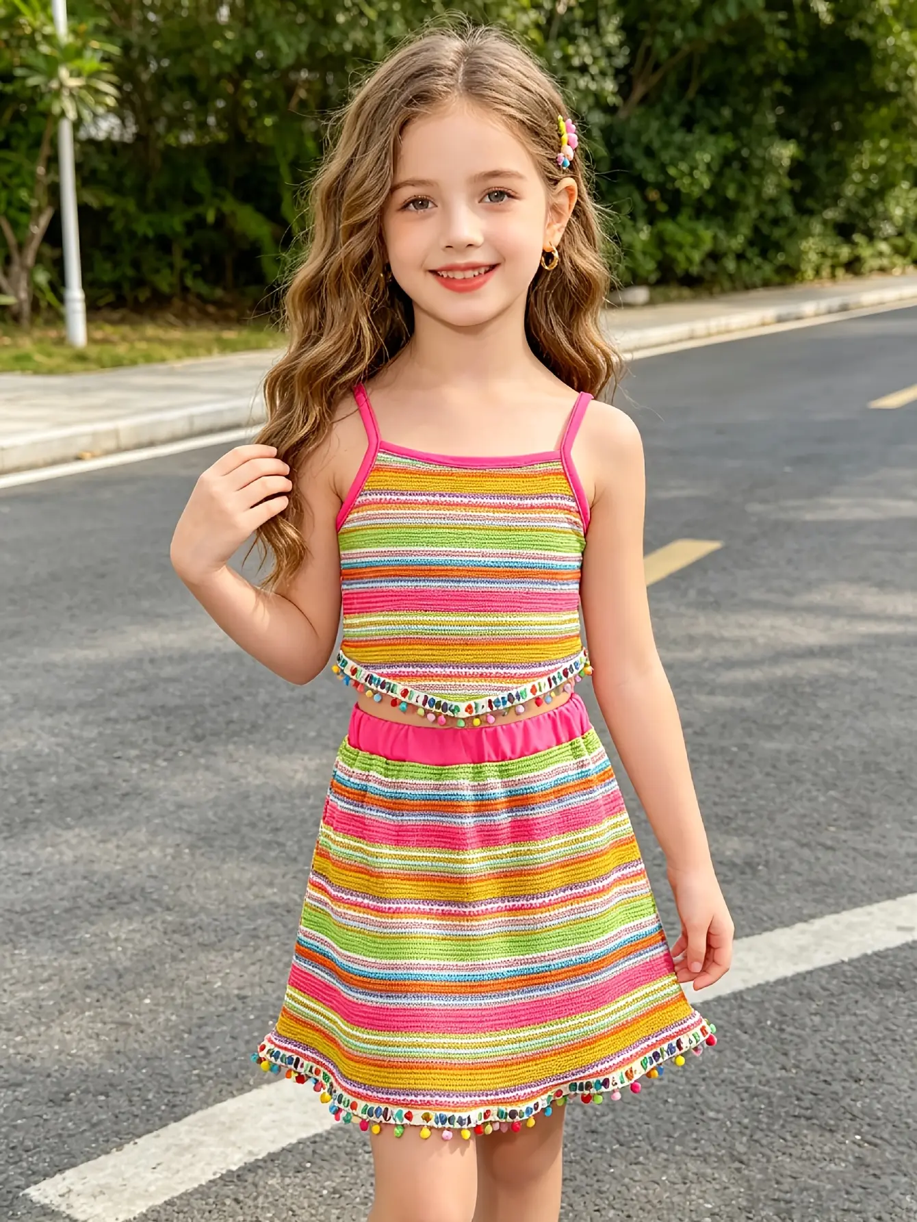 Girls Striped Jacquard Cami Top and Skirt Set by LUNORIANA