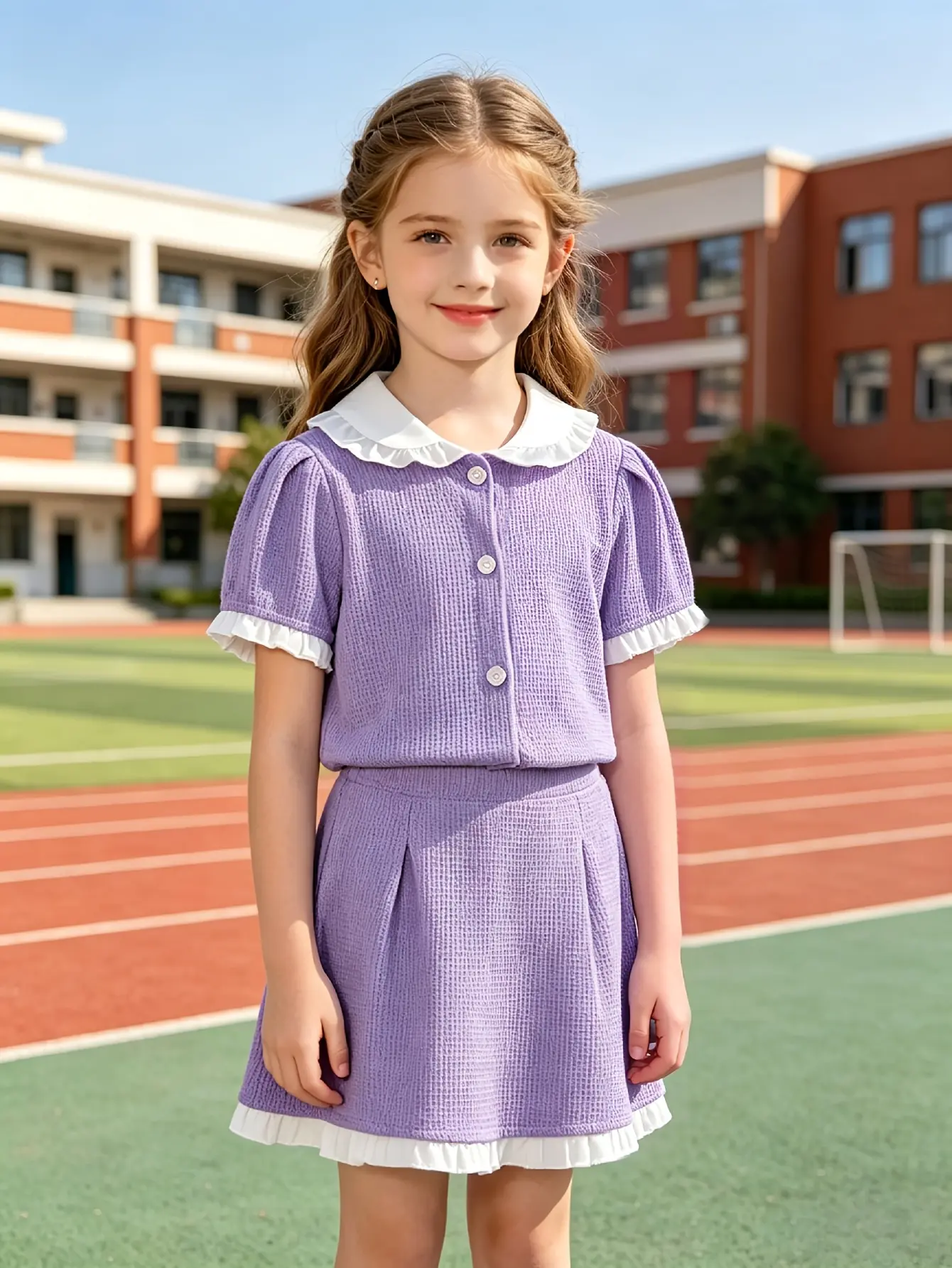 Girls Peter Pan Collar Jacket and A-Line Skirt Set by LUNORIANA