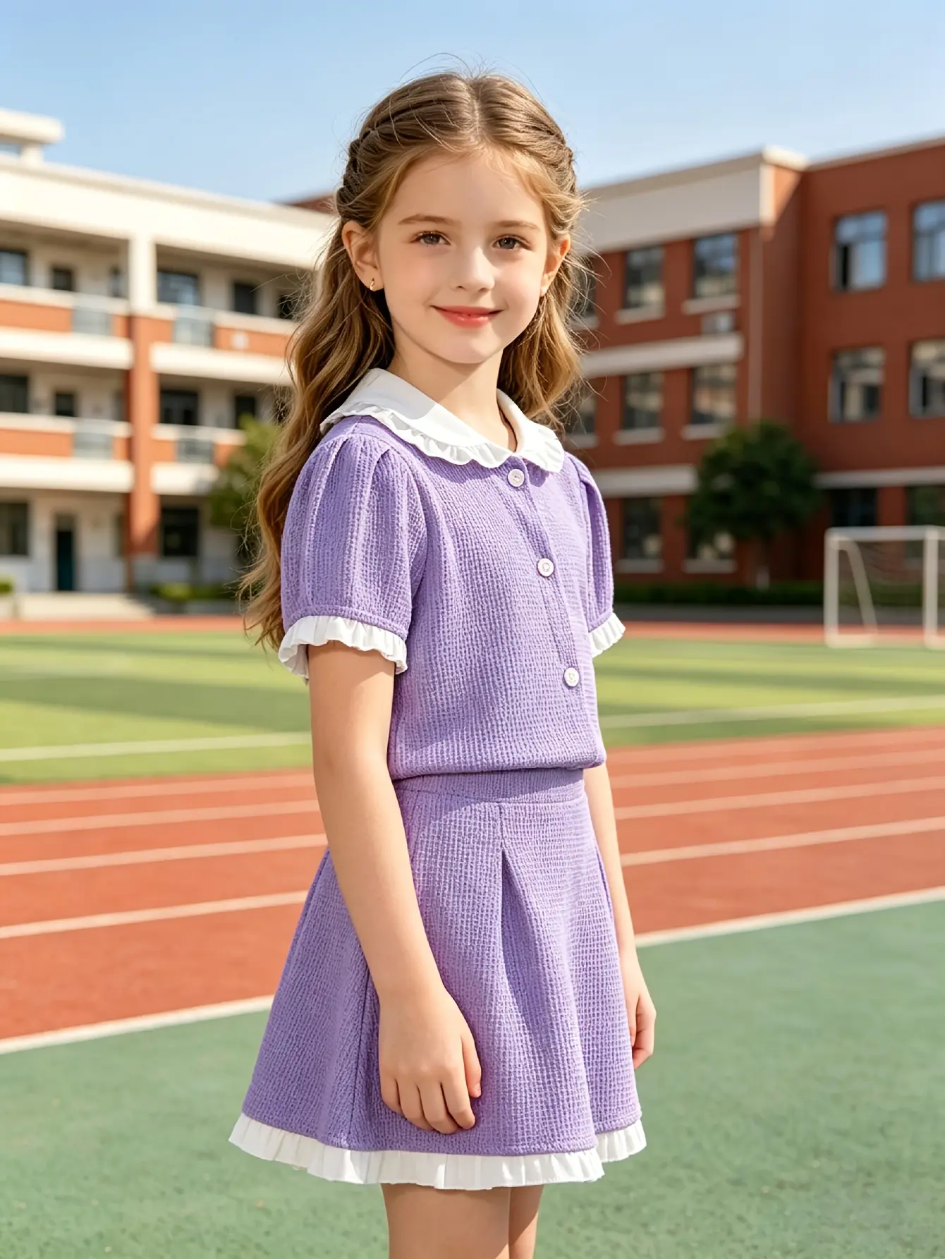 Detail 1 of Girls Peter Pan Collar Jacket and A-Line Skirt Set by LUNORIANA