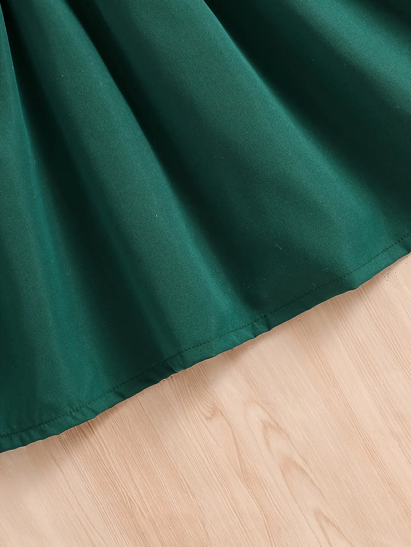 Detail 5 of Girls Green Lace Trim Off-Shoulder Dress by LUNORIANA