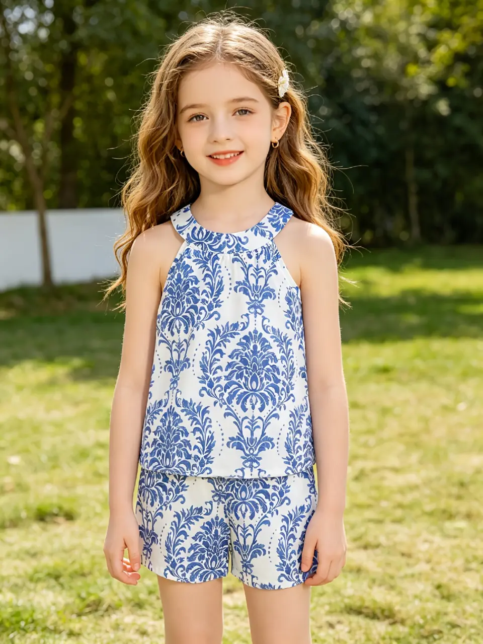 Girls Blue Paisley Sleeveless Vacation Set by LUNORIANA
