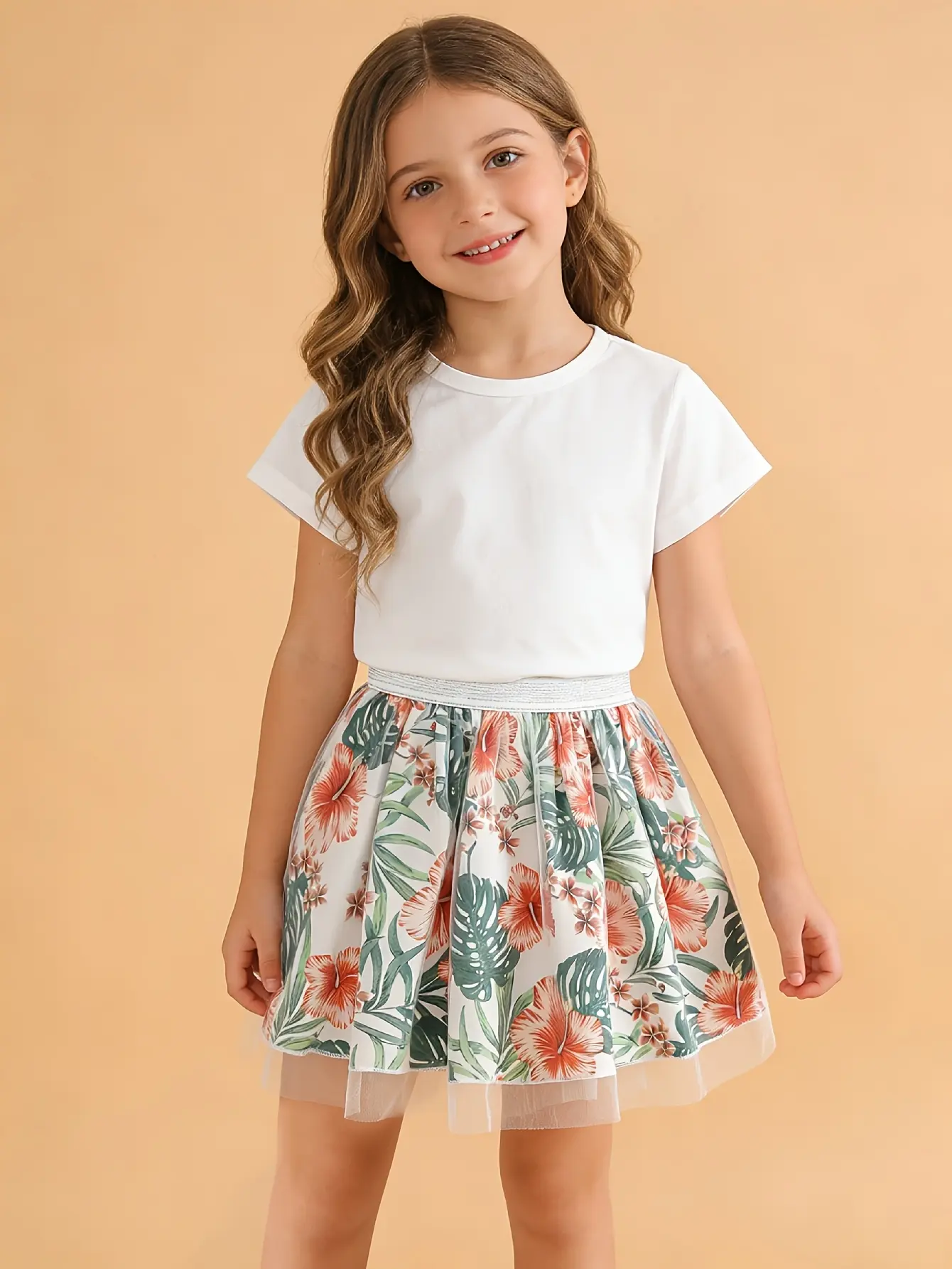 Detail 4 of Girls Floral Print Tulle Skirt by LUNORIANA