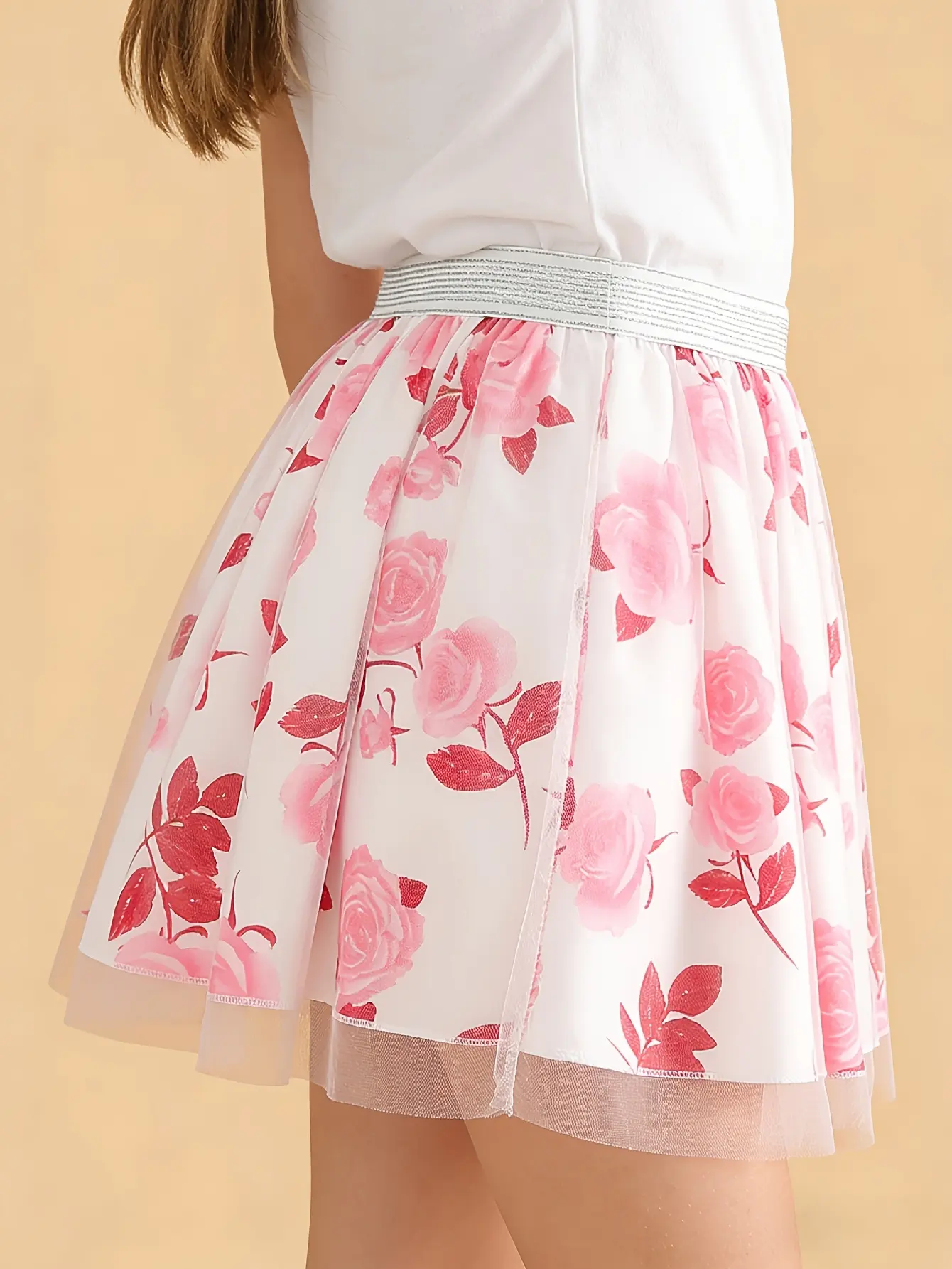 Detail 8 of Girls Floral Print Tulle Skirt by LUNORIANA