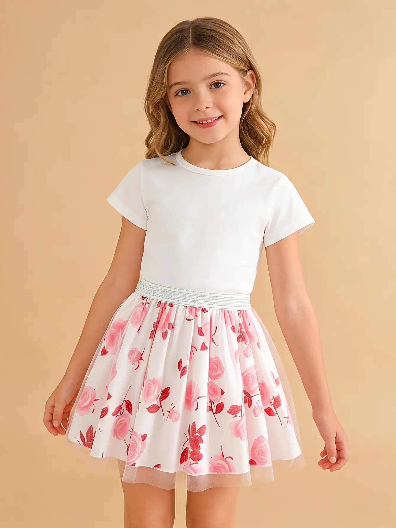 Detail 9 of Girls Floral Print Tulle Skirt by LUNORIANA