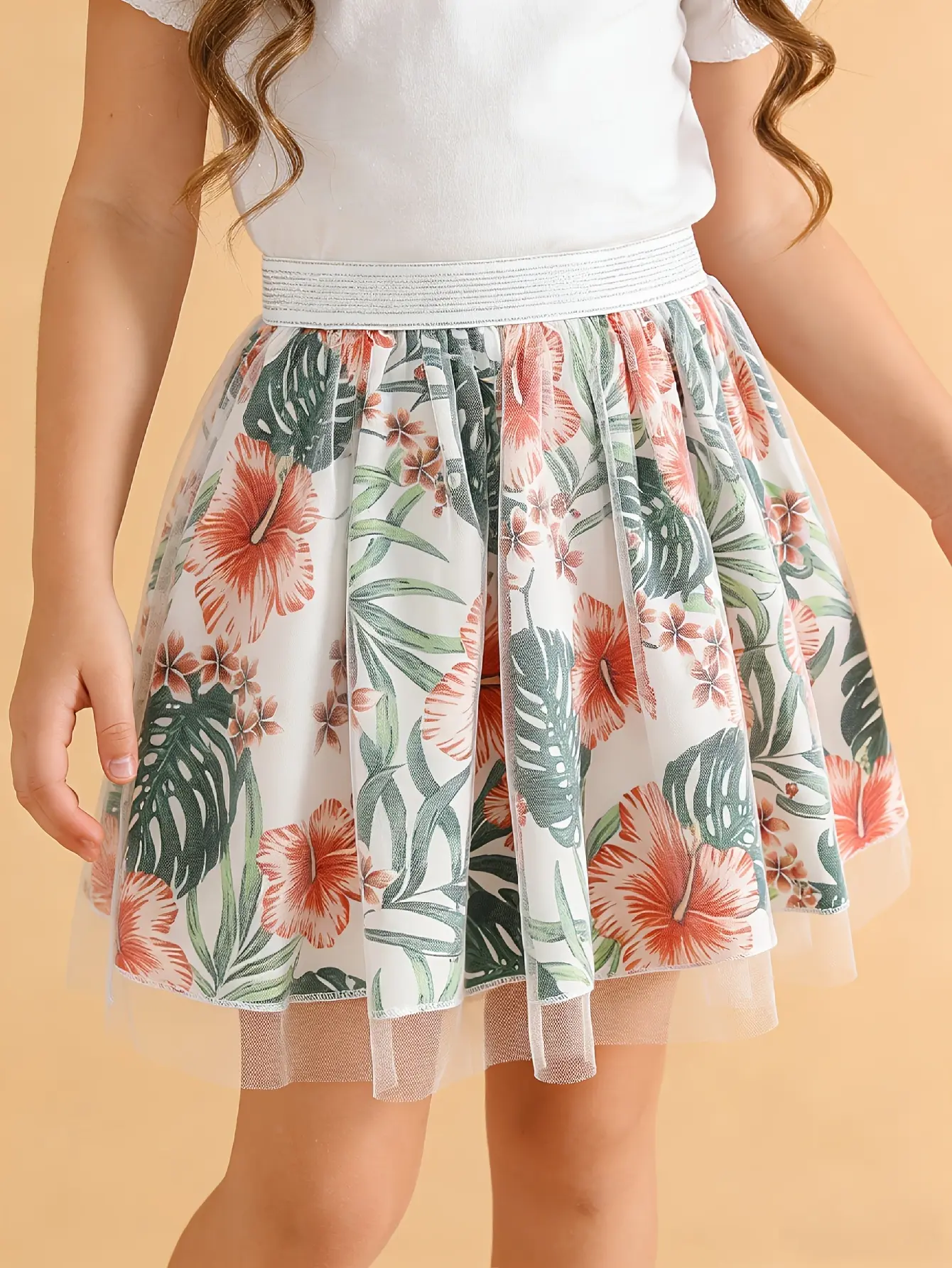 Detail 7 of Girls Floral Print Tulle Skirt by LUNORIANA