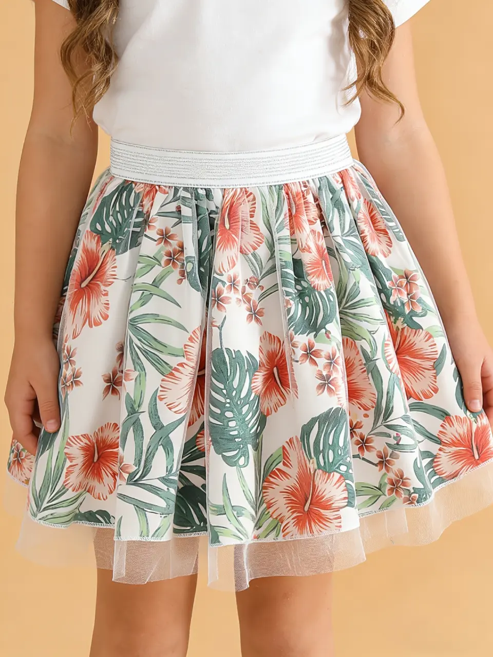 Girls Floral Print Tulle Skirt by LUNORIANA