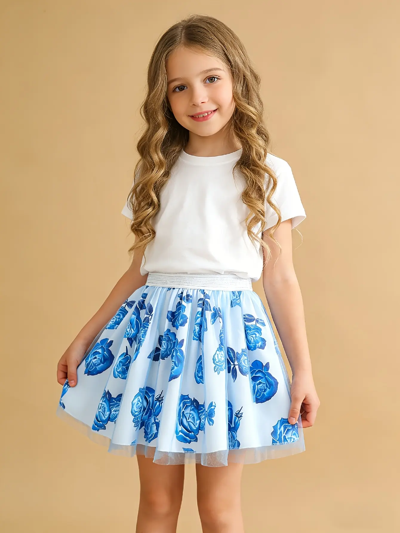 Detail 14 of Girls Floral Print Tulle Skirt by LUNORIANA