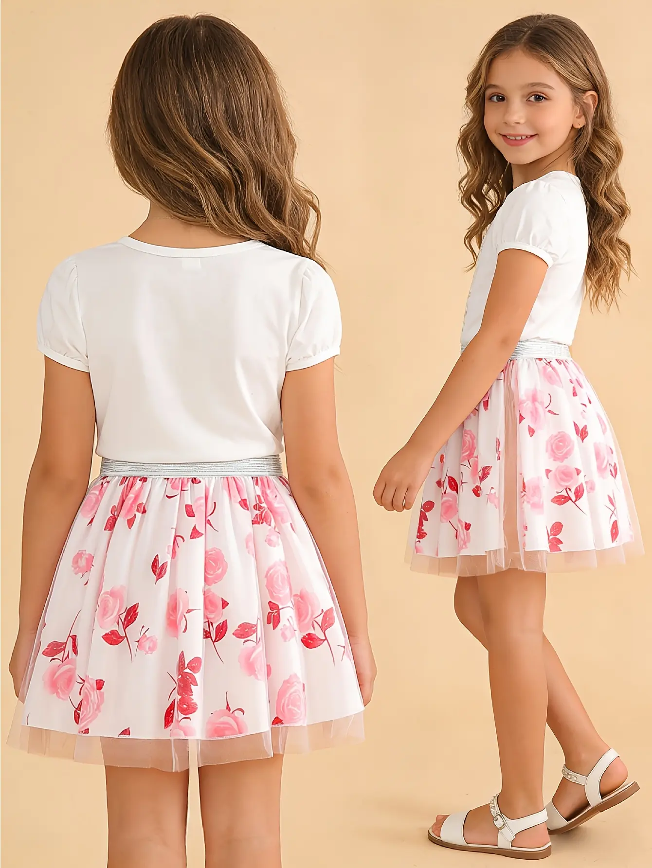 Detail 10 of Girls Floral Print Tulle Skirt by LUNORIANA