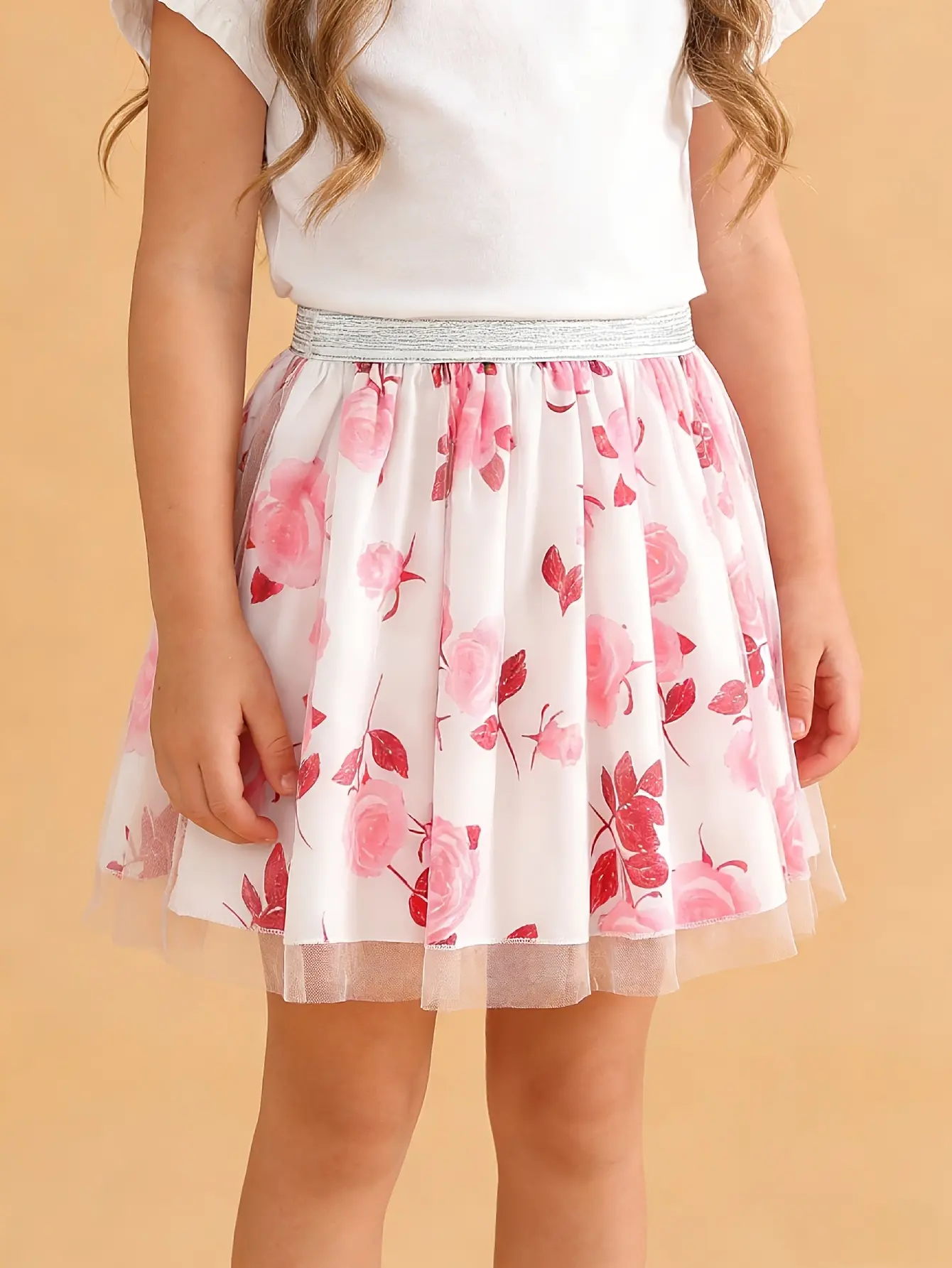 Detail 12 of Girls Floral Print Tulle Skirt by LUNORIANA