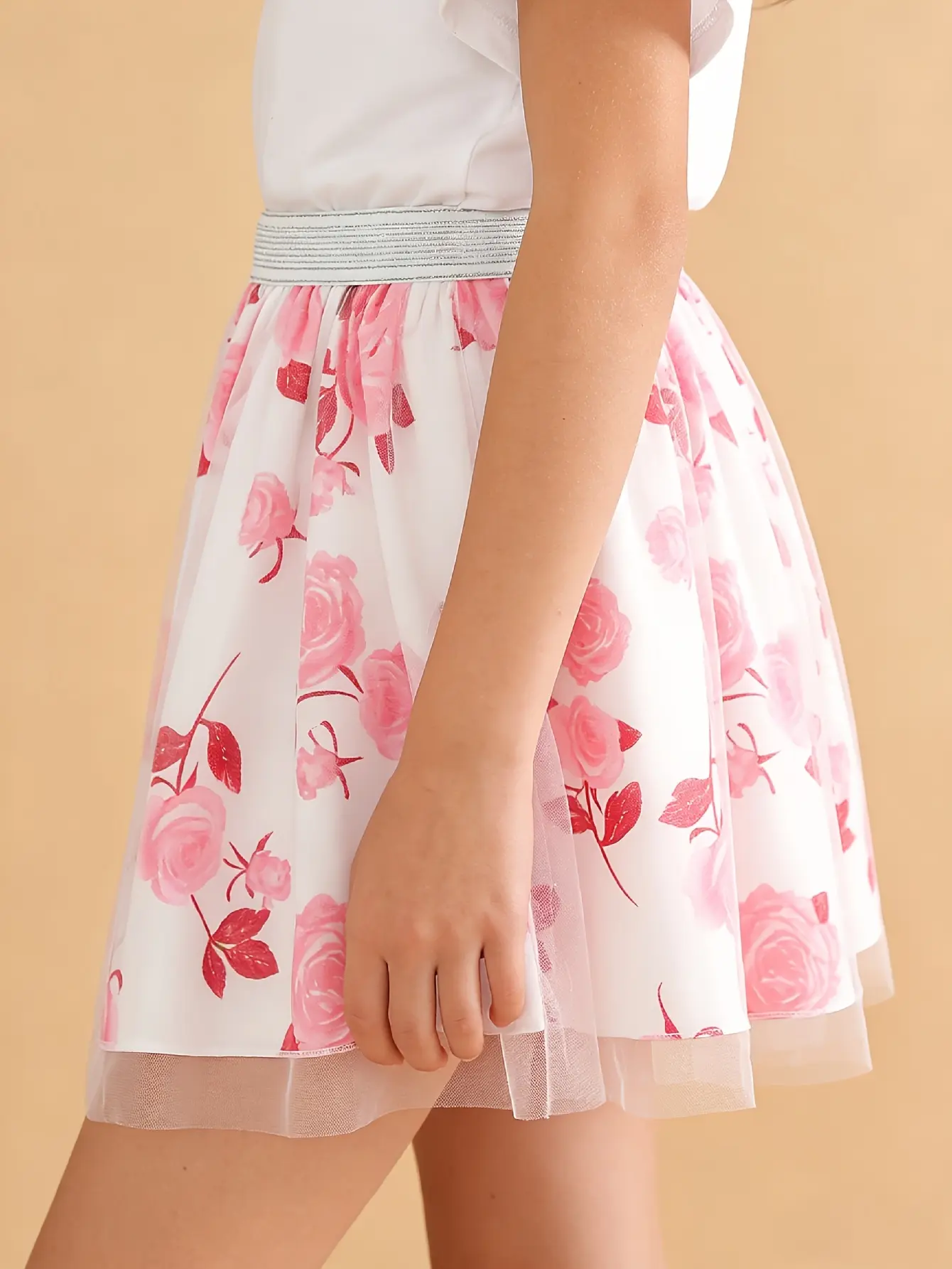 Detail 11 of Girls Floral Print Tulle Skirt by LUNORIANA