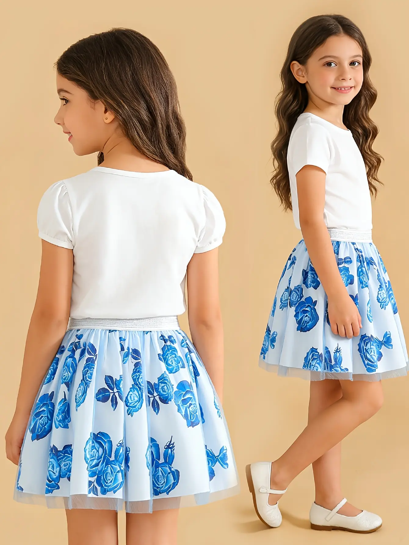 Detail 15 of Girls Floral Print Tulle Skirt by LUNORIANA