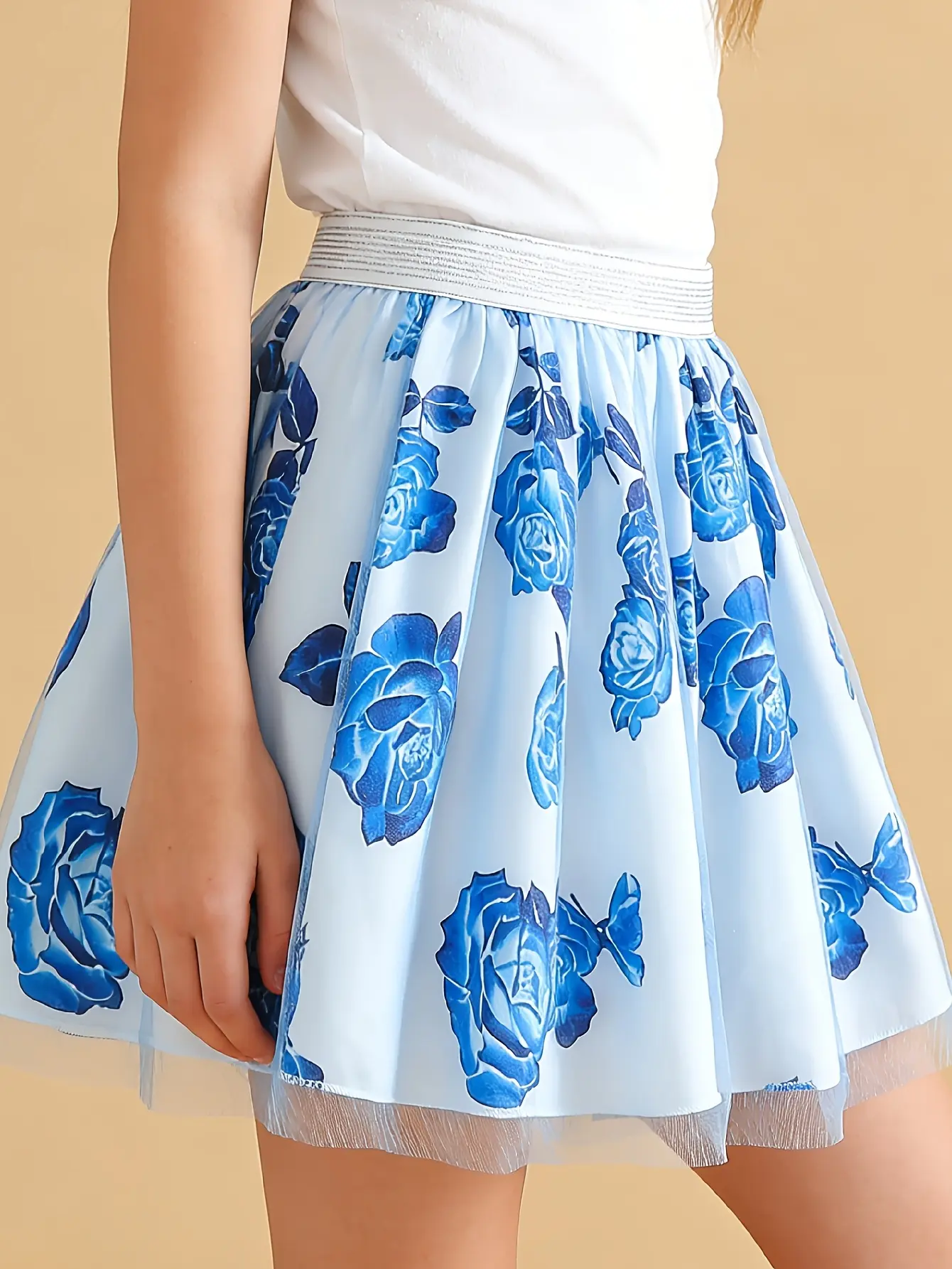 Detail 13 of Girls Floral Print Tulle Skirt by LUNORIANA