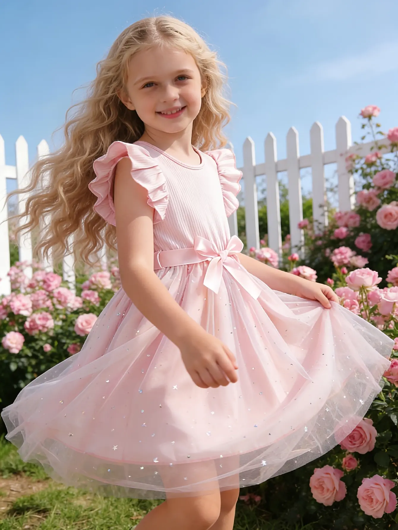 Detail 12 of Girls Star Moon Gradient Tulle Dress by LUNORIANA