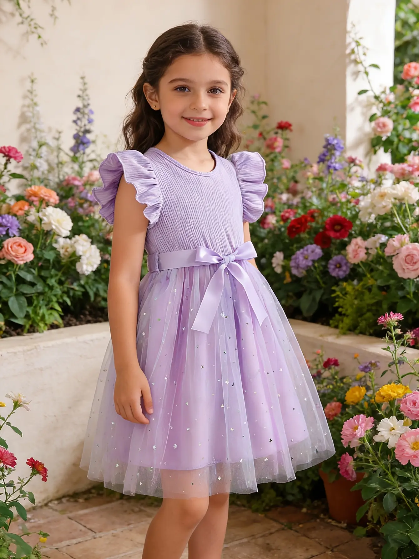 Girls Star Moon Gradient Tulle Dress in purple by LUNORIANA