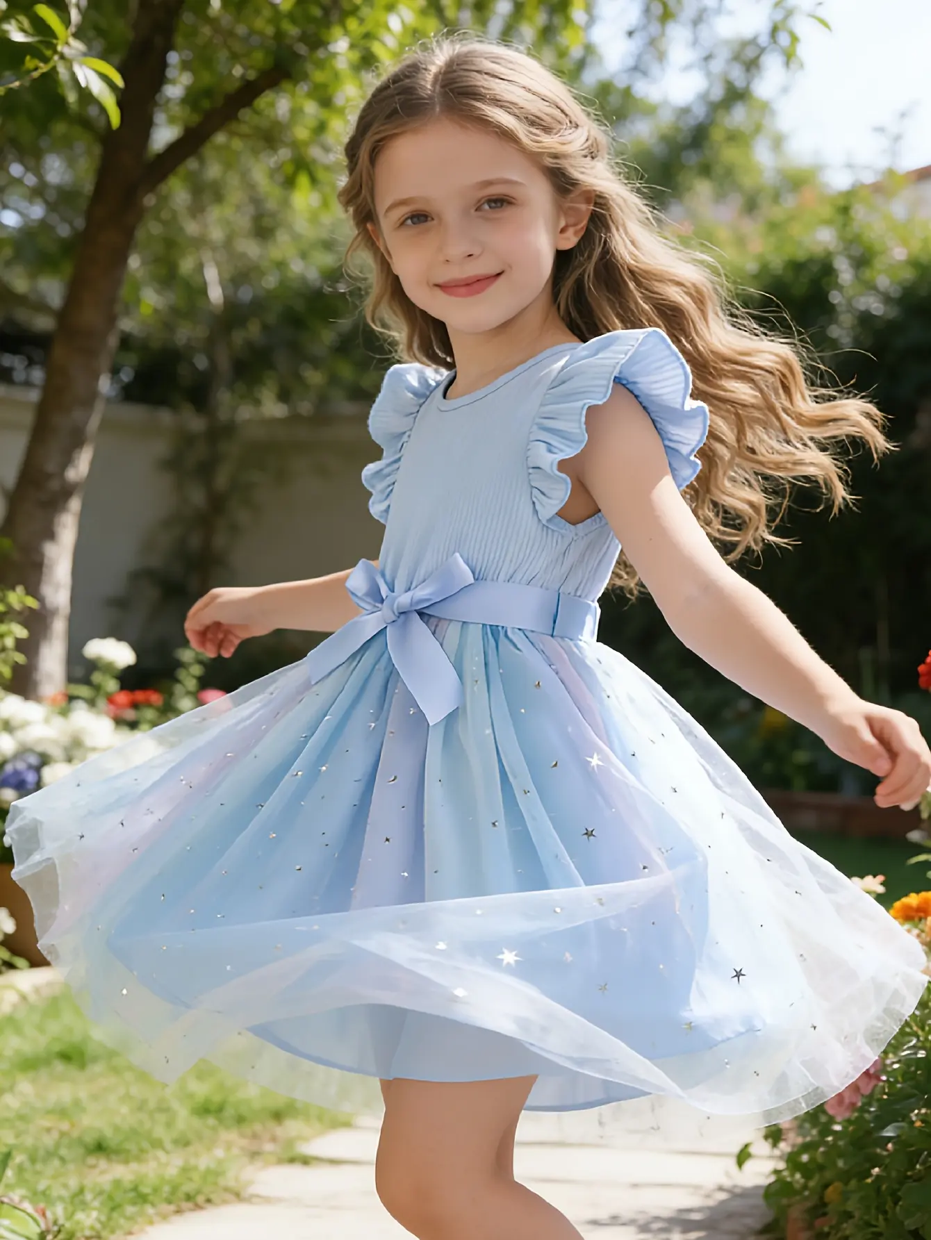 Detail 7 of Girls Star Moon Gradient Tulle Dress by LUNORIANA