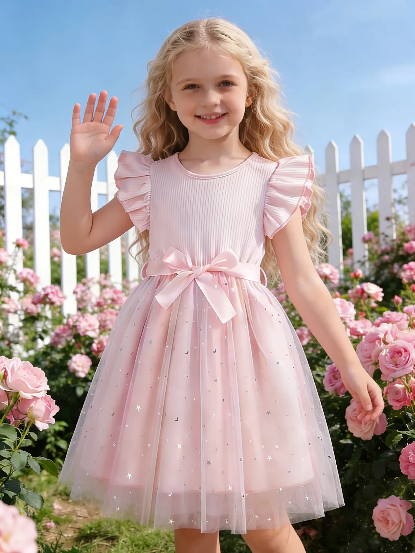 Detail 13 of Girls Star Moon Gradient Tulle Dress by LUNORIANA