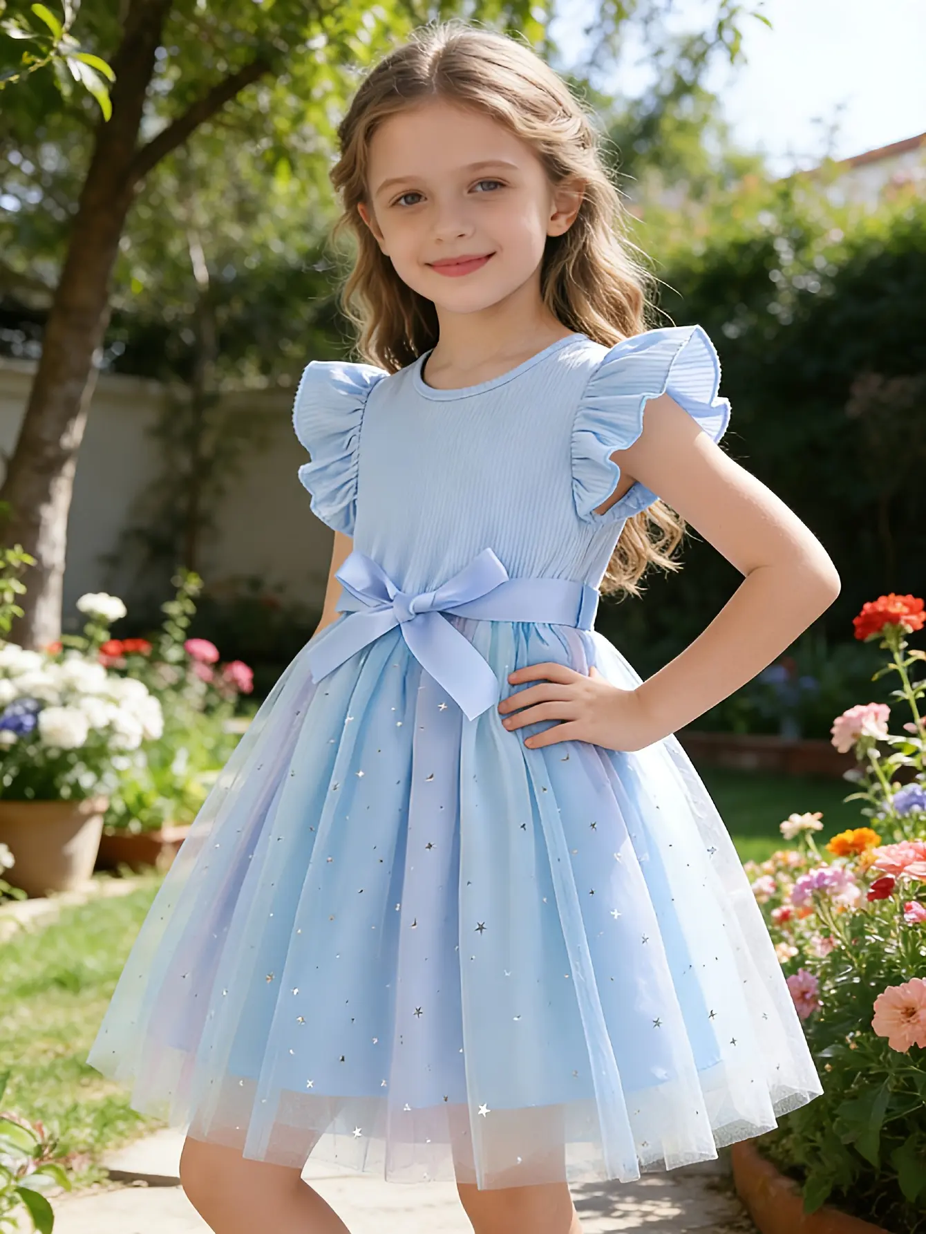 Detail 5 of Girls Star Moon Gradient Tulle Dress by LUNORIANA