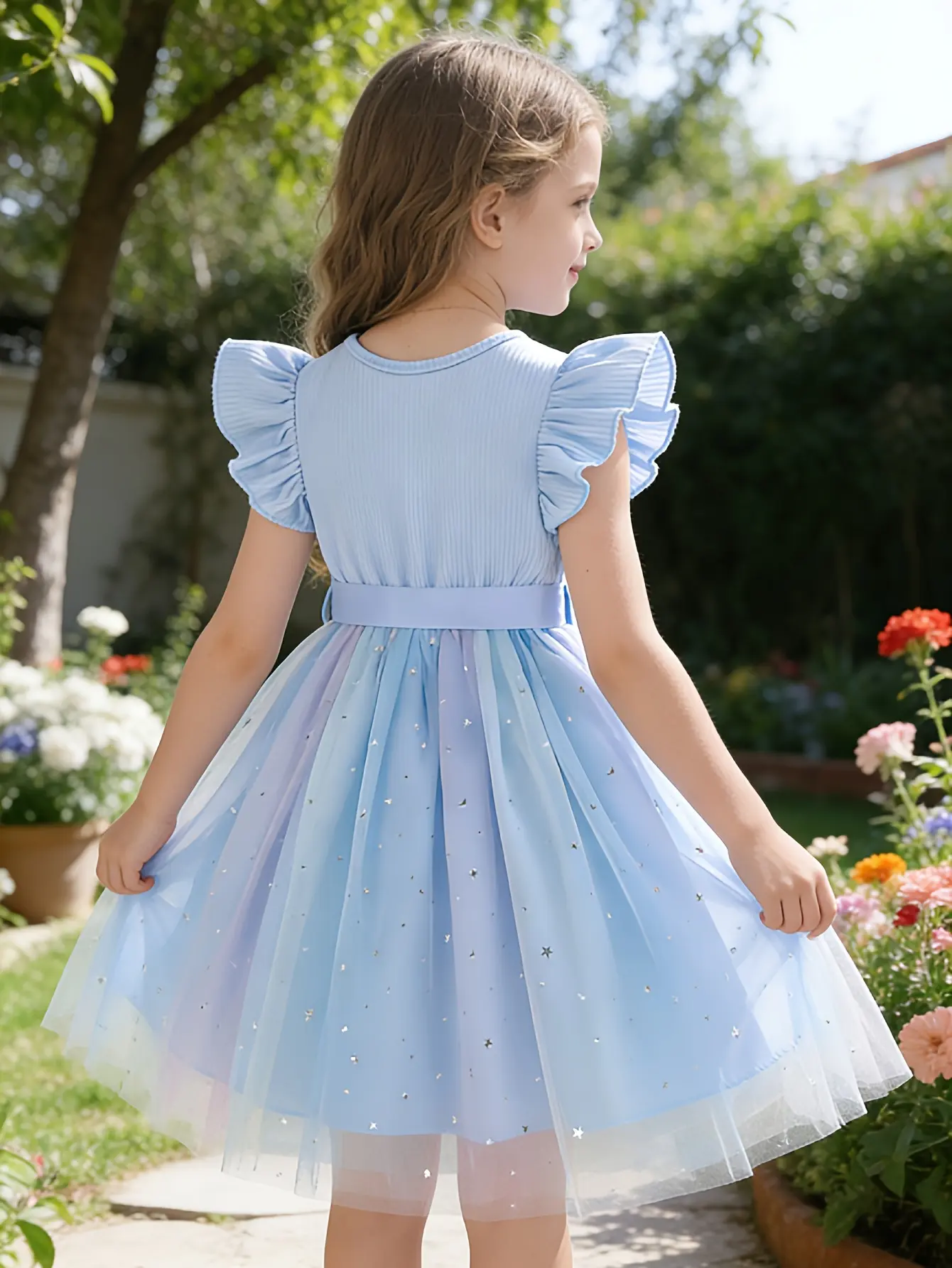 Detail 4 of Girls Star Moon Gradient Tulle Dress by LUNORIANA