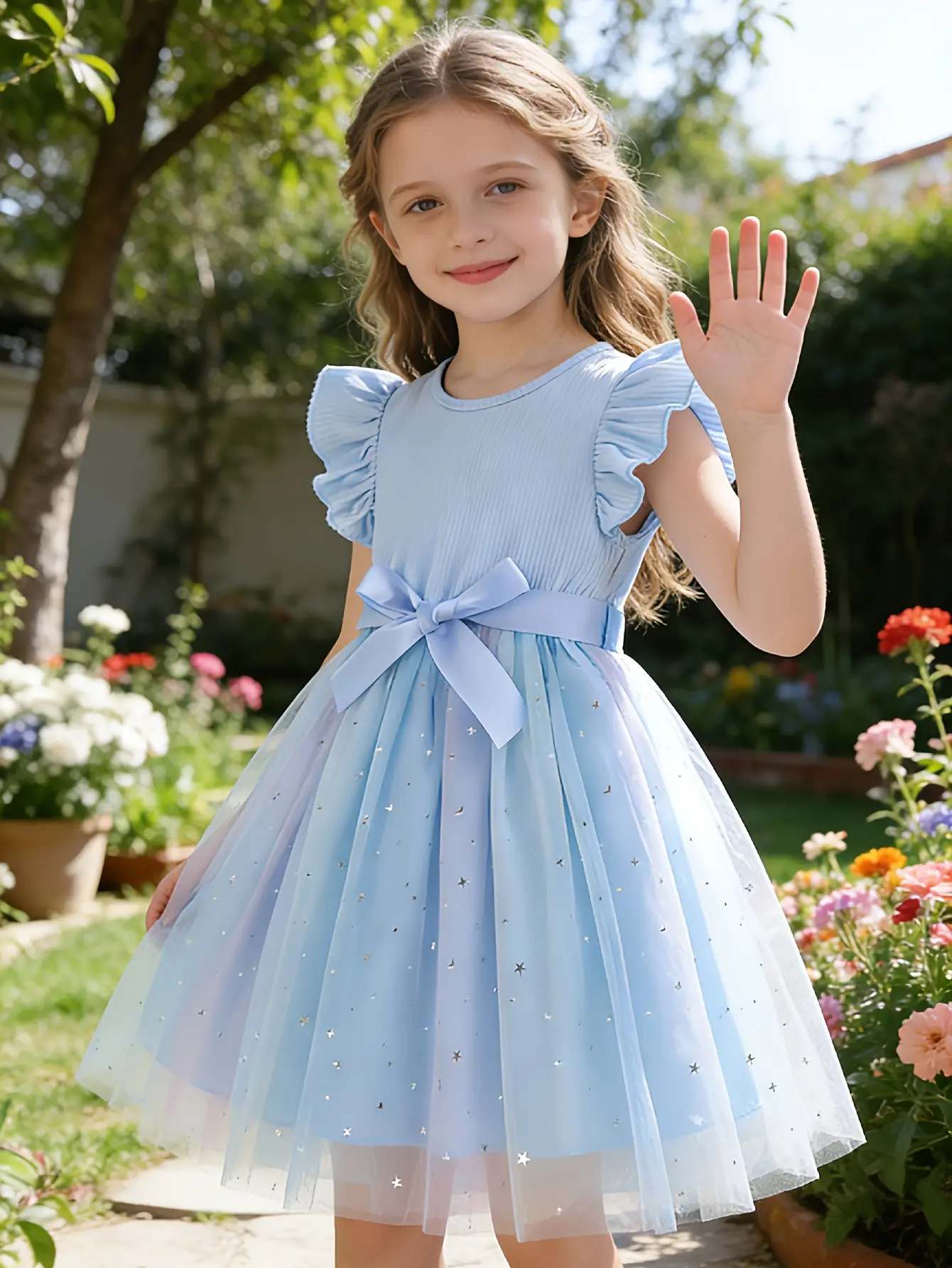 Detail 8 of Girls Star Moon Gradient Tulle Dress by LUNORIANA