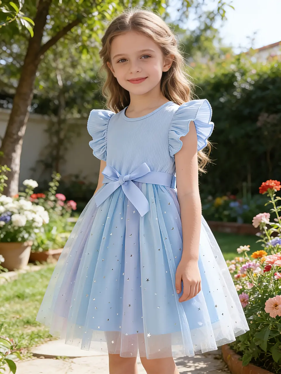 Girls Star Moon Gradient Tulle Dress by LUNORIANA