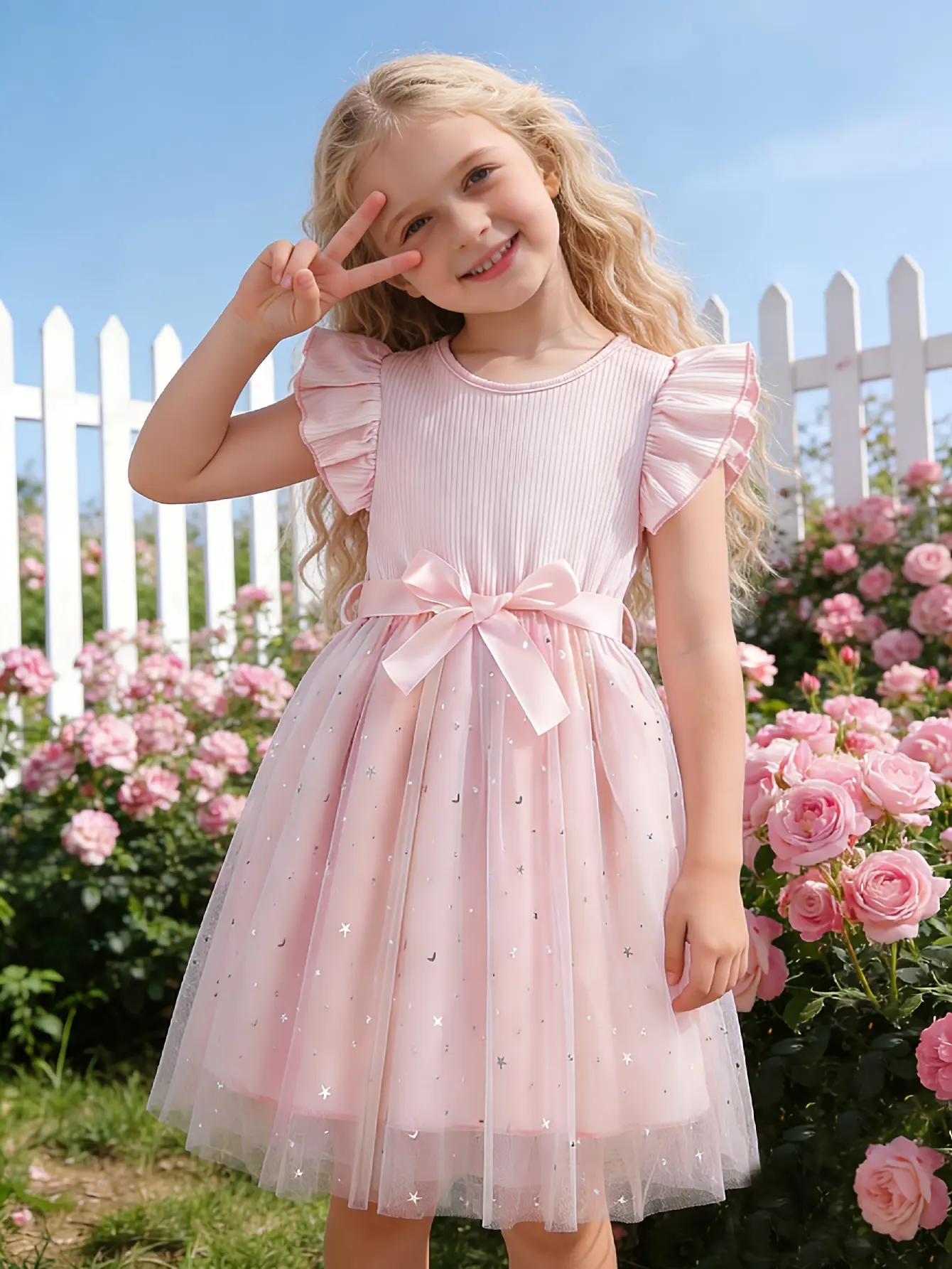 Detail 11 of Girls Star Moon Gradient Tulle Dress by LUNORIANA