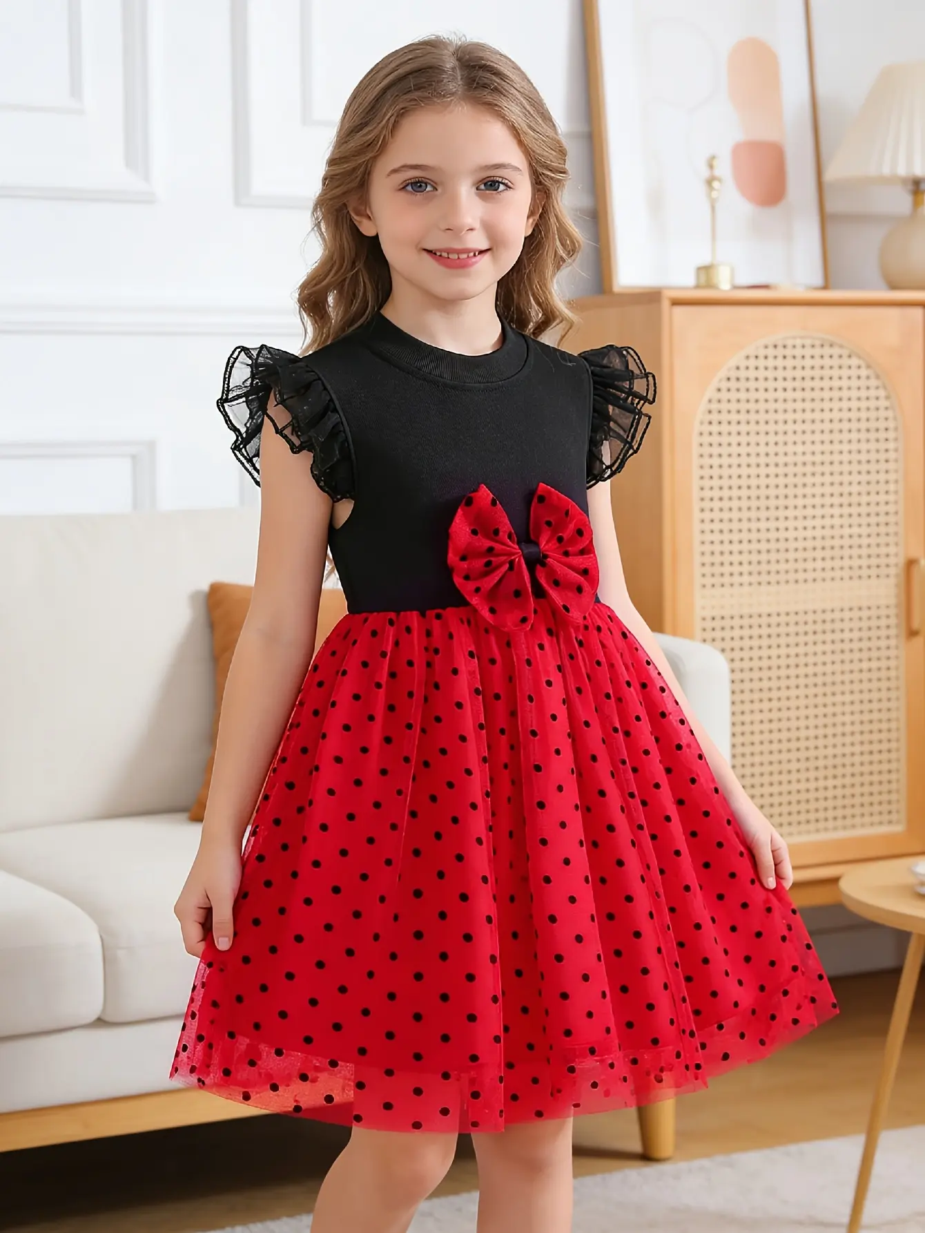 Girls Black and Red Polka Dot Tulle Dress by LUNORIANA