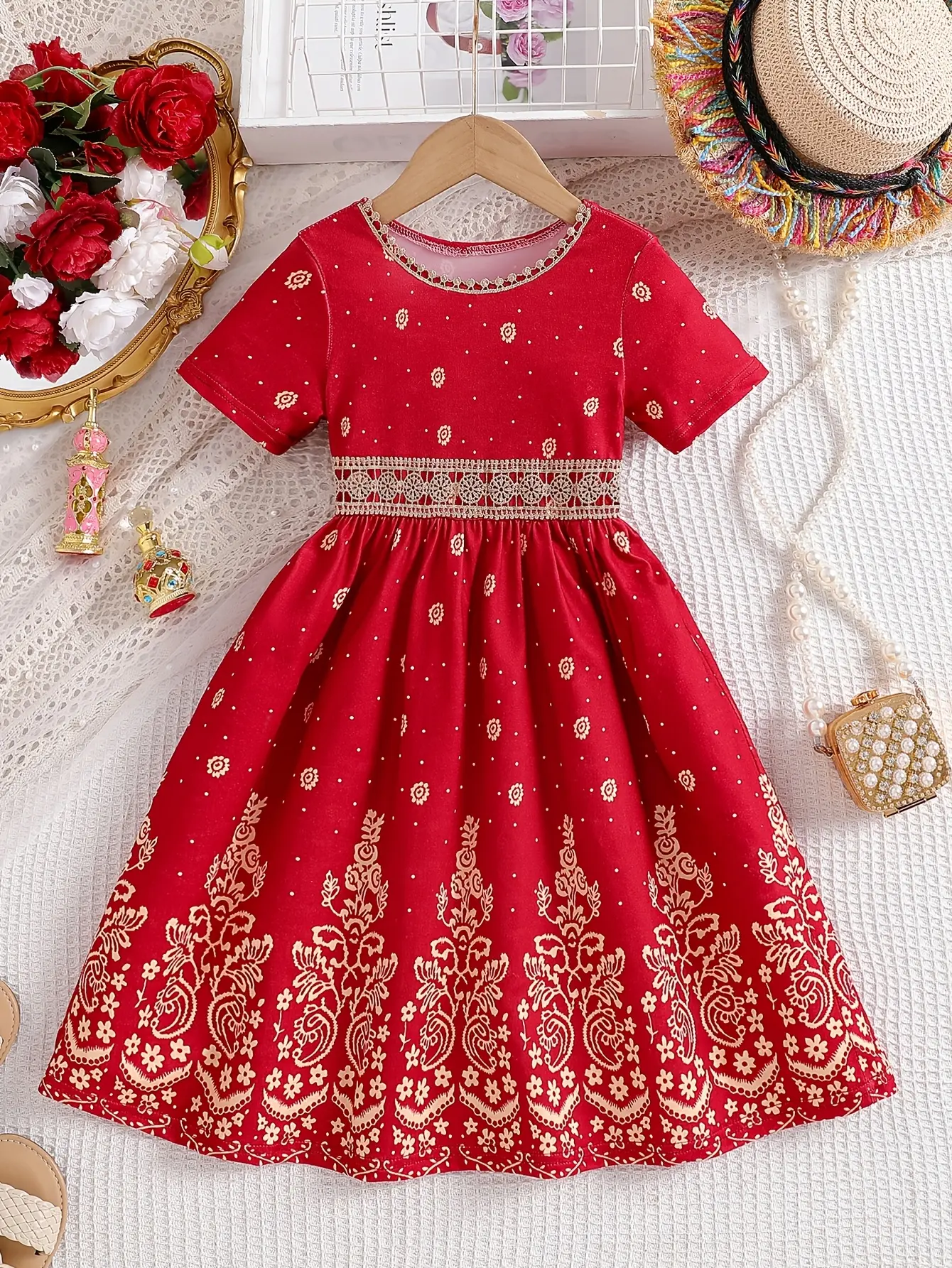 Girls Gold Detail Occasion Dress by LUNORIANA