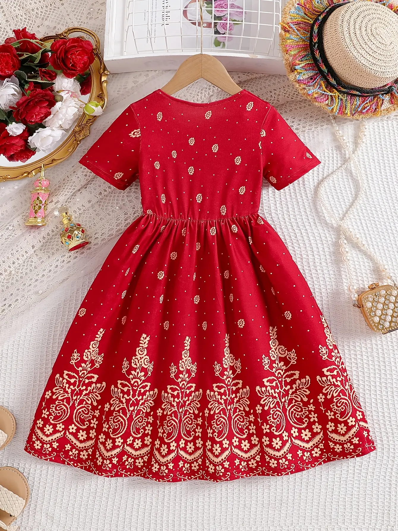 Detail 2 of Girls Gold Detail Occasion Dress by LUNORIANA