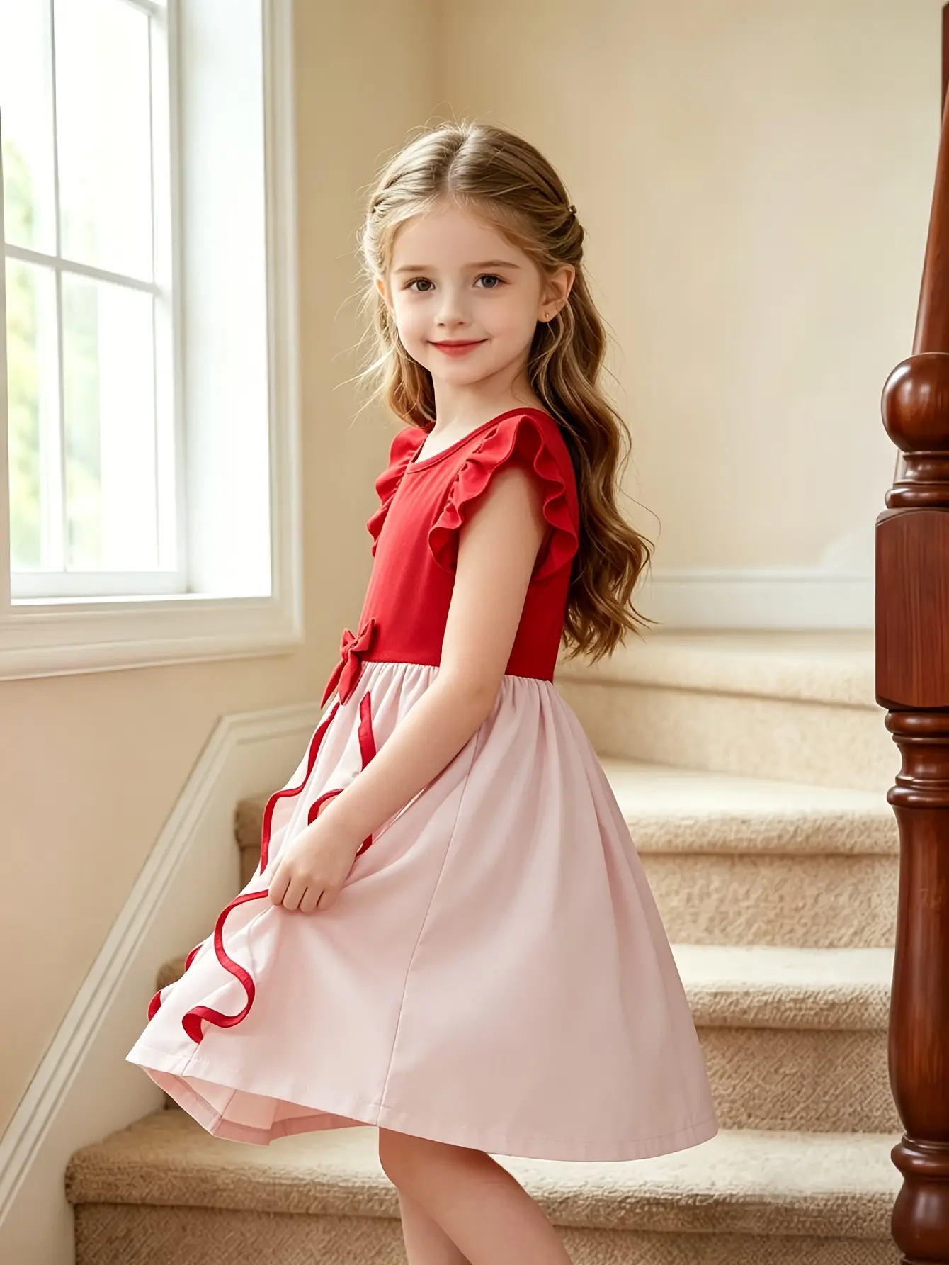 Detail 5 of Girls Bow Waist Ruffle Dress by LUNORIANA