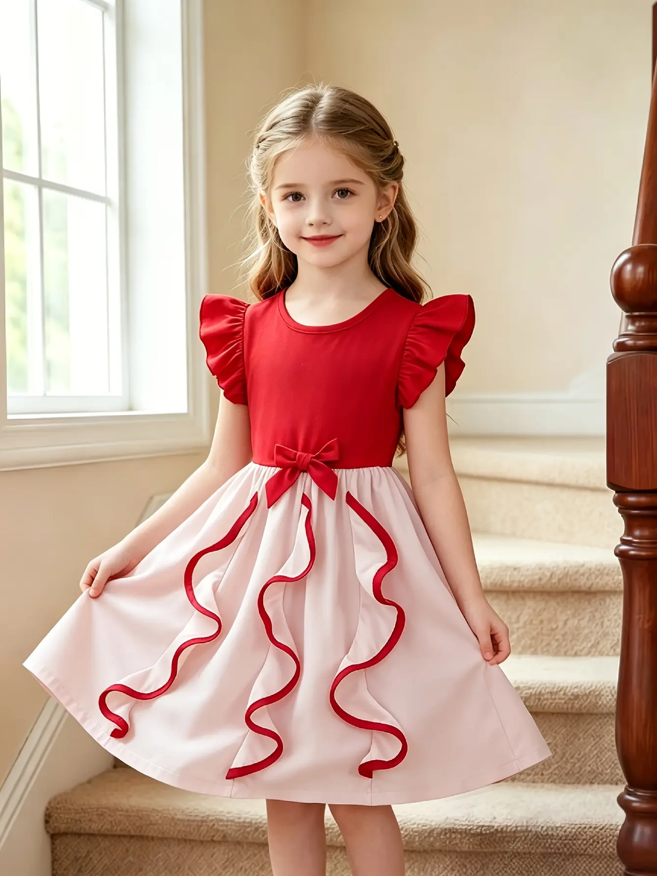 Detail 4 of Girls Bow Waist Ruffle Dress by LUNORIANA