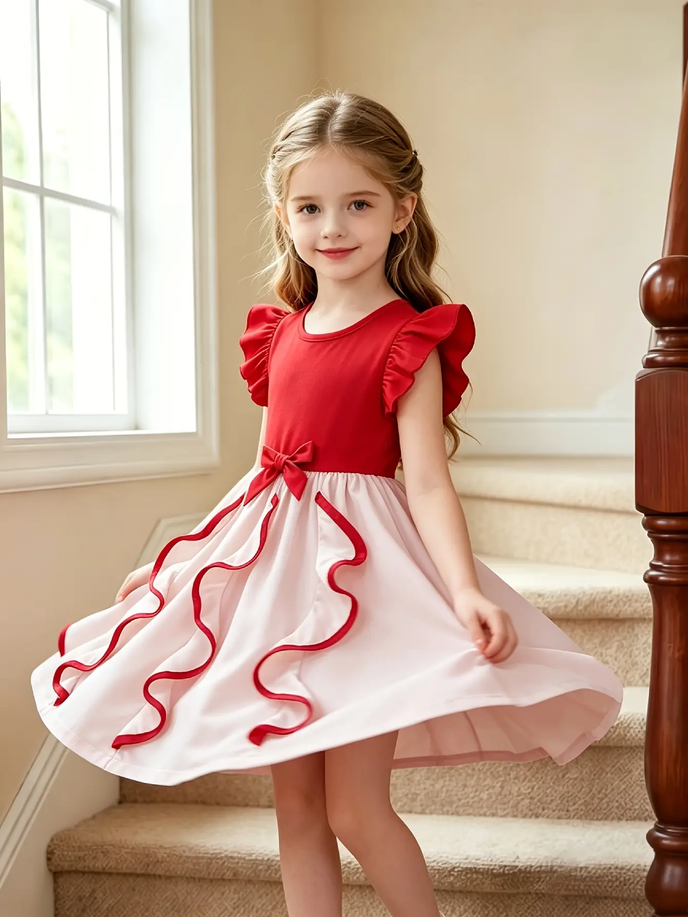 Detail 3 of Girls Bow Waist Ruffle Dress by LUNORIANA