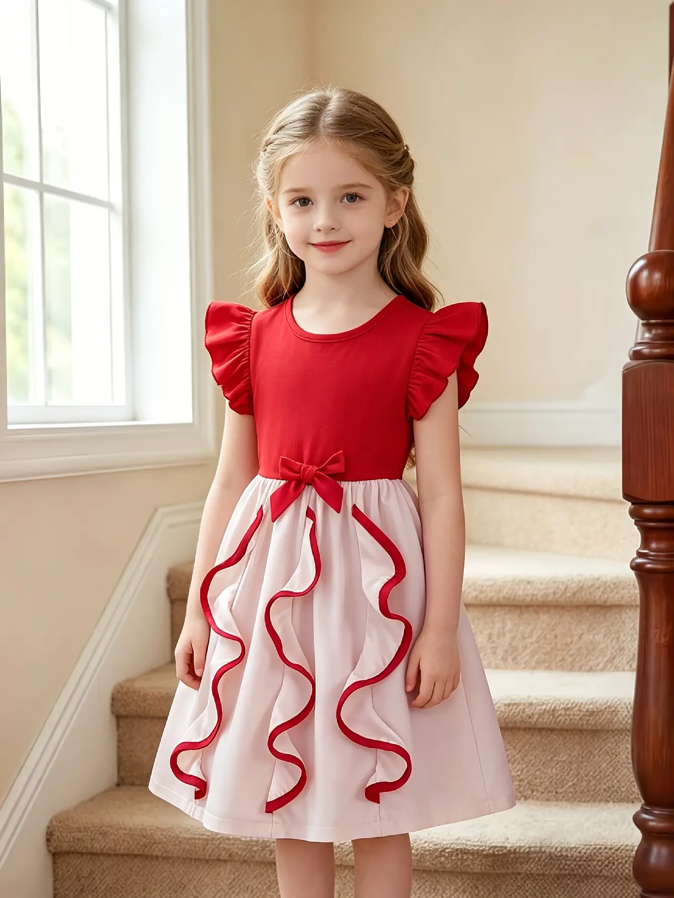 Girls Bow Waist Ruffle Dress by LUNORIANA