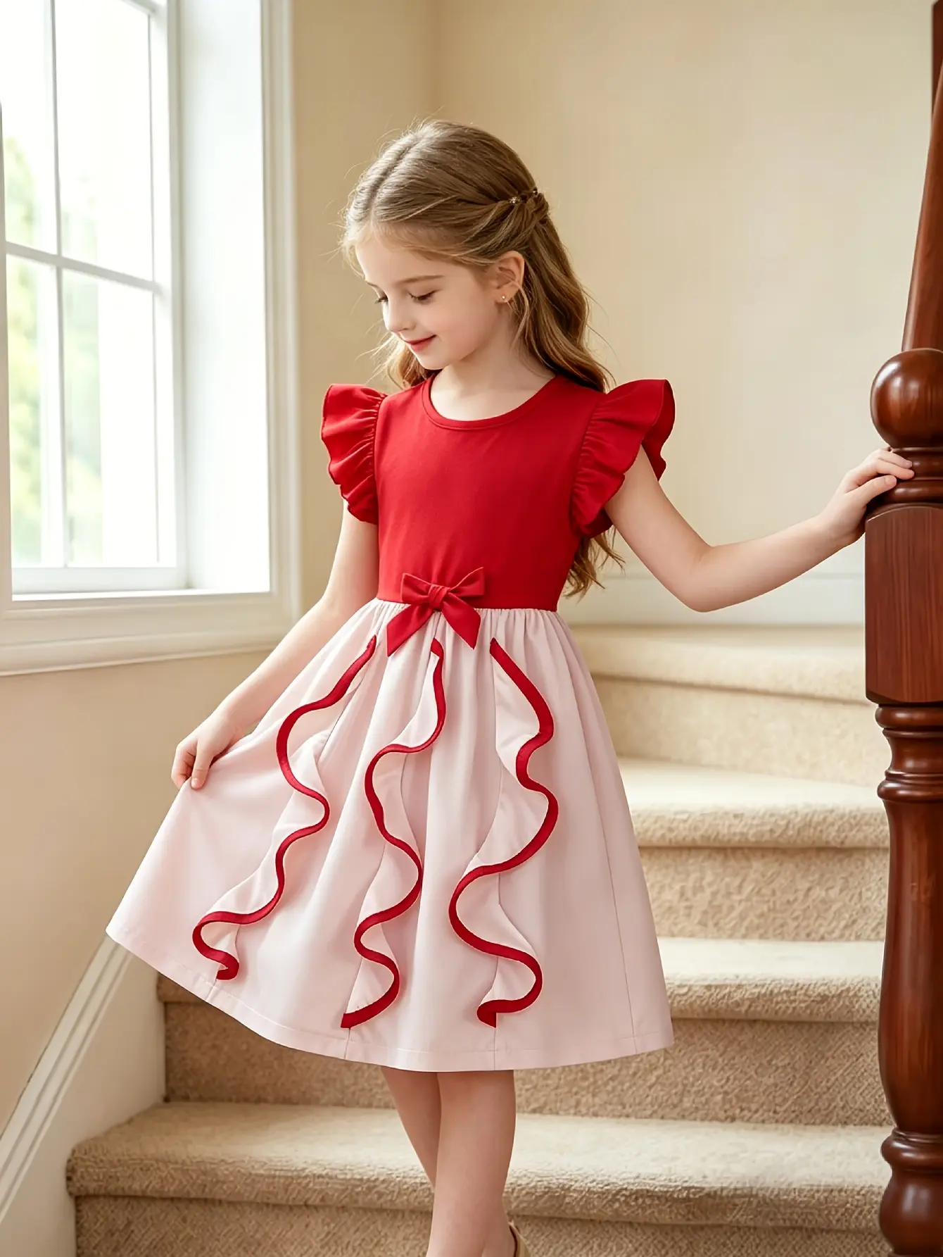 Detail 6 of Girls Bow Waist Ruffle Dress by LUNORIANA