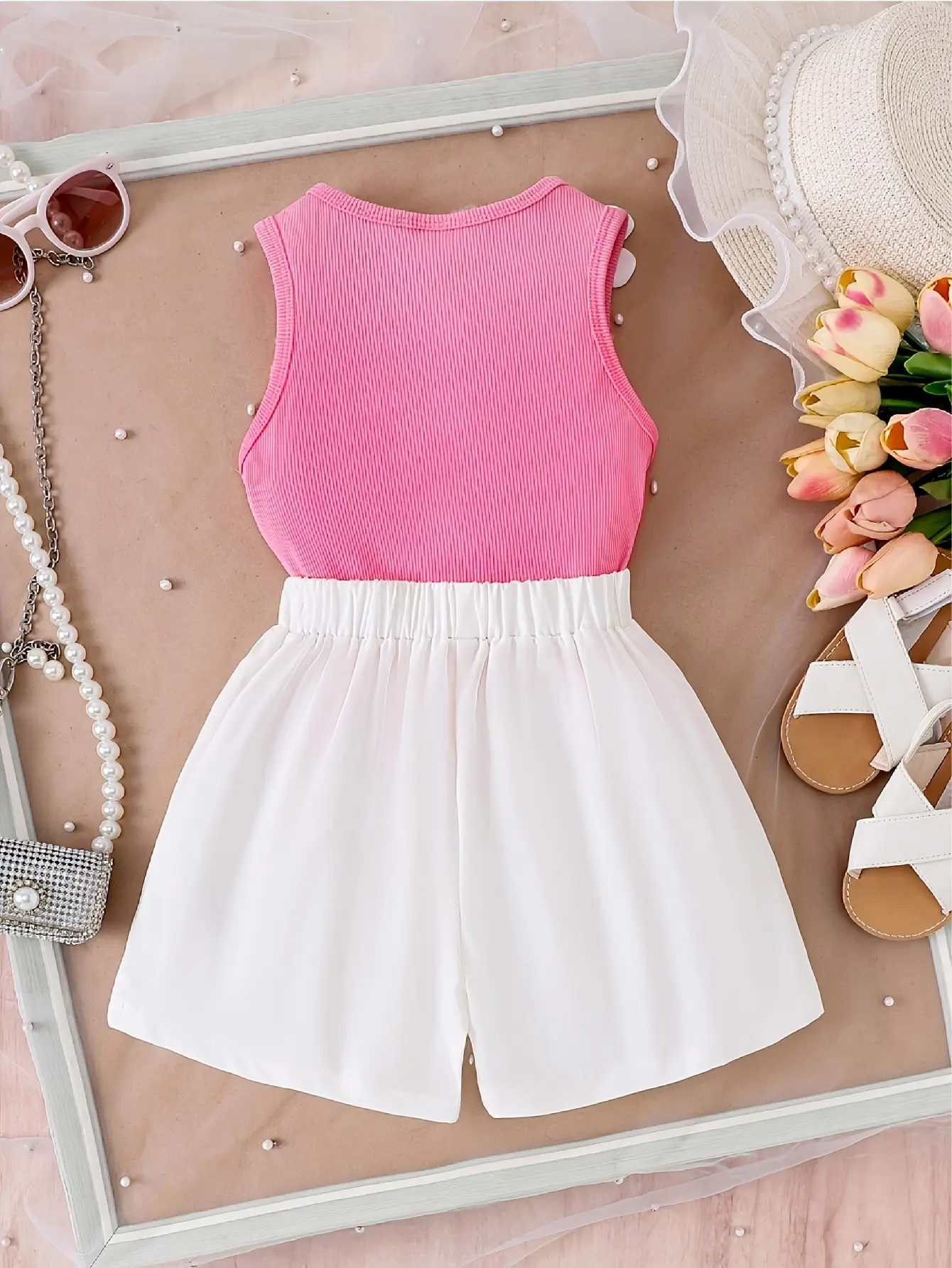 Detail 1 of Girls Sleeveless Floral Top and Shorts Set by LUNORIANA