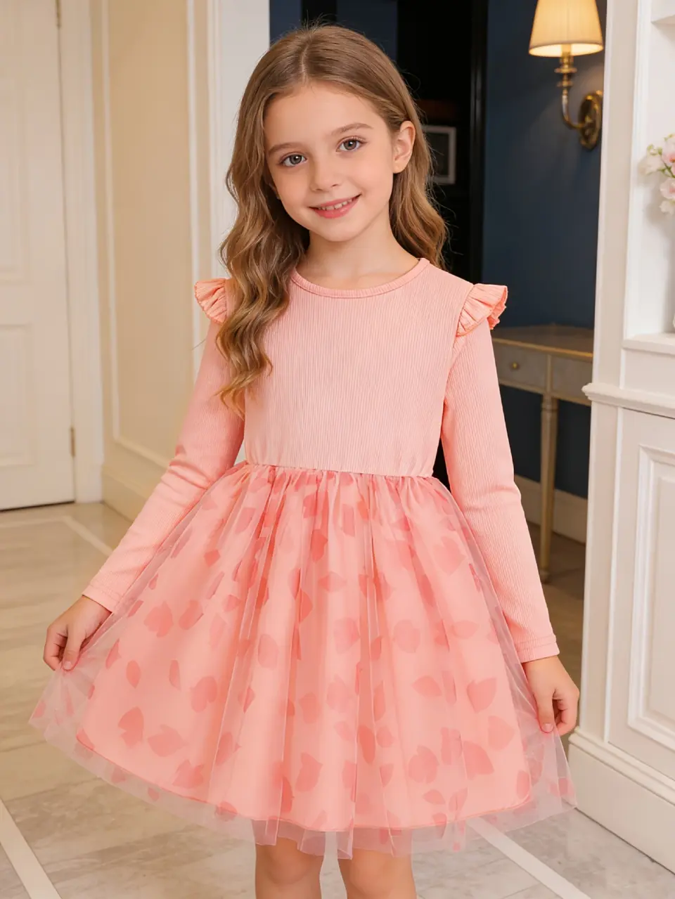 Girls Ribbed Top Tulle Dress by LUNORIANA