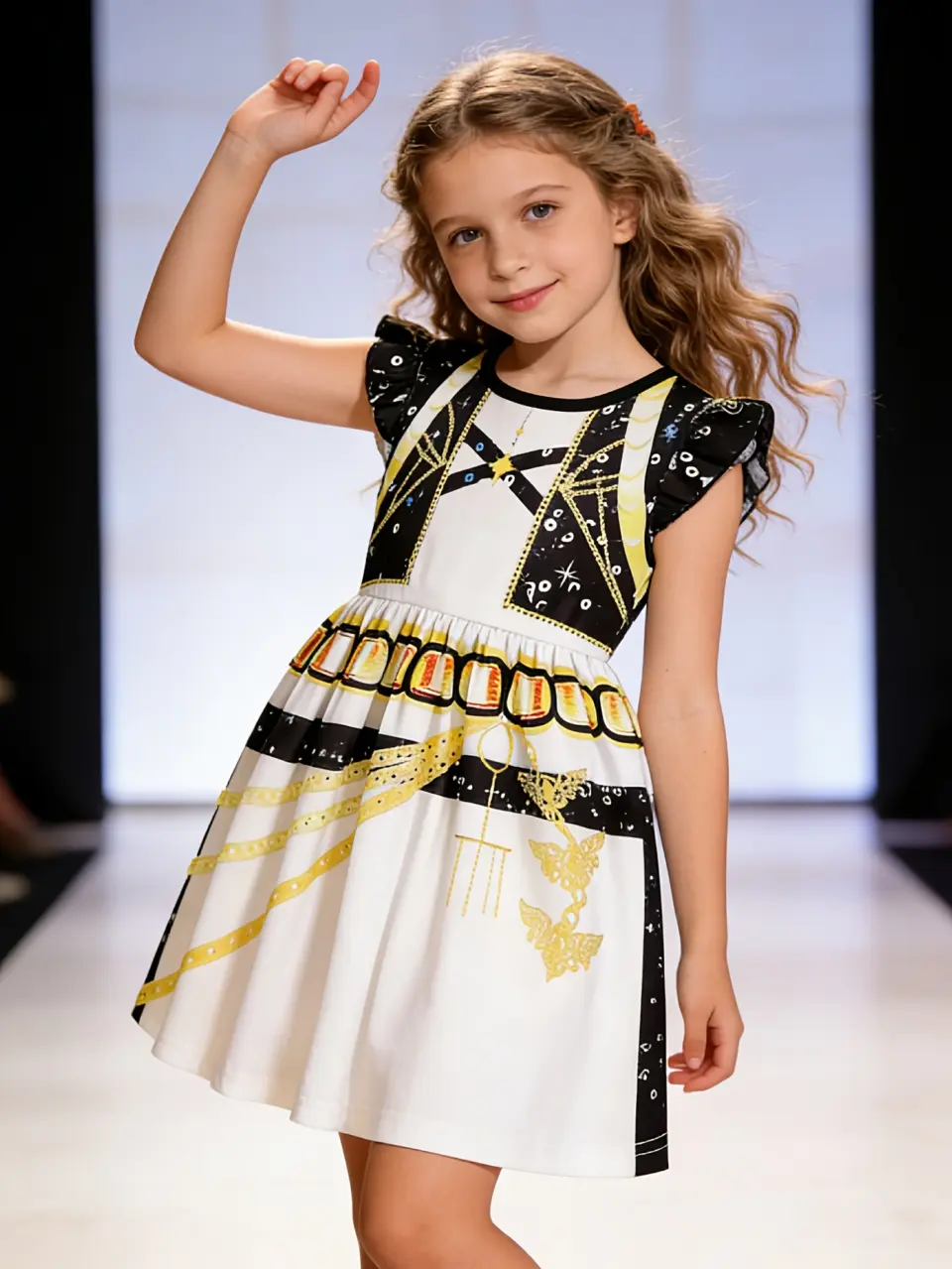 Girls Flutter Sleeve 3D Print Performance Dress by LUNORIANA