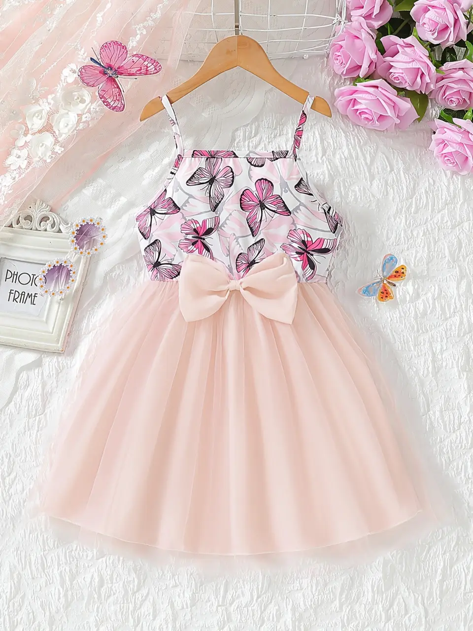 Girls Butterfly Bow Tulle Dress by LUNORIANA