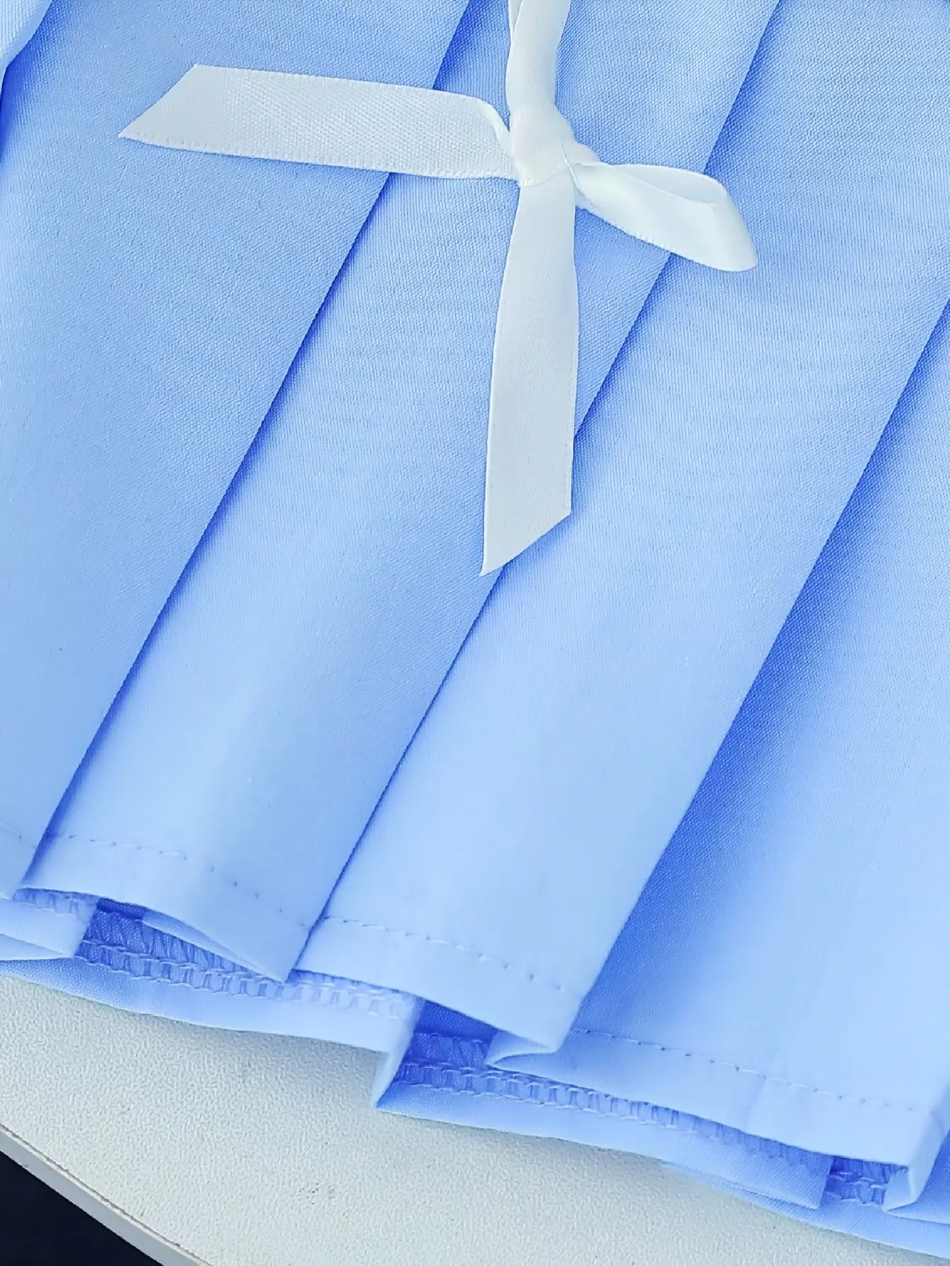 Detail 4 of Girls Ruffle Collar Top and Denim-Look Skirt Set by LUNORIANA