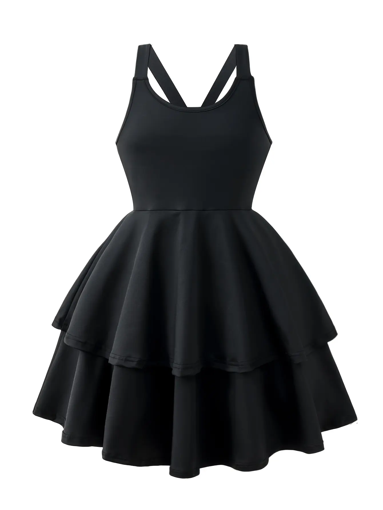 Detail view 1 of Girls Solid Black Long Dress, Stretch Casual Active Outfit by LUNORIANA