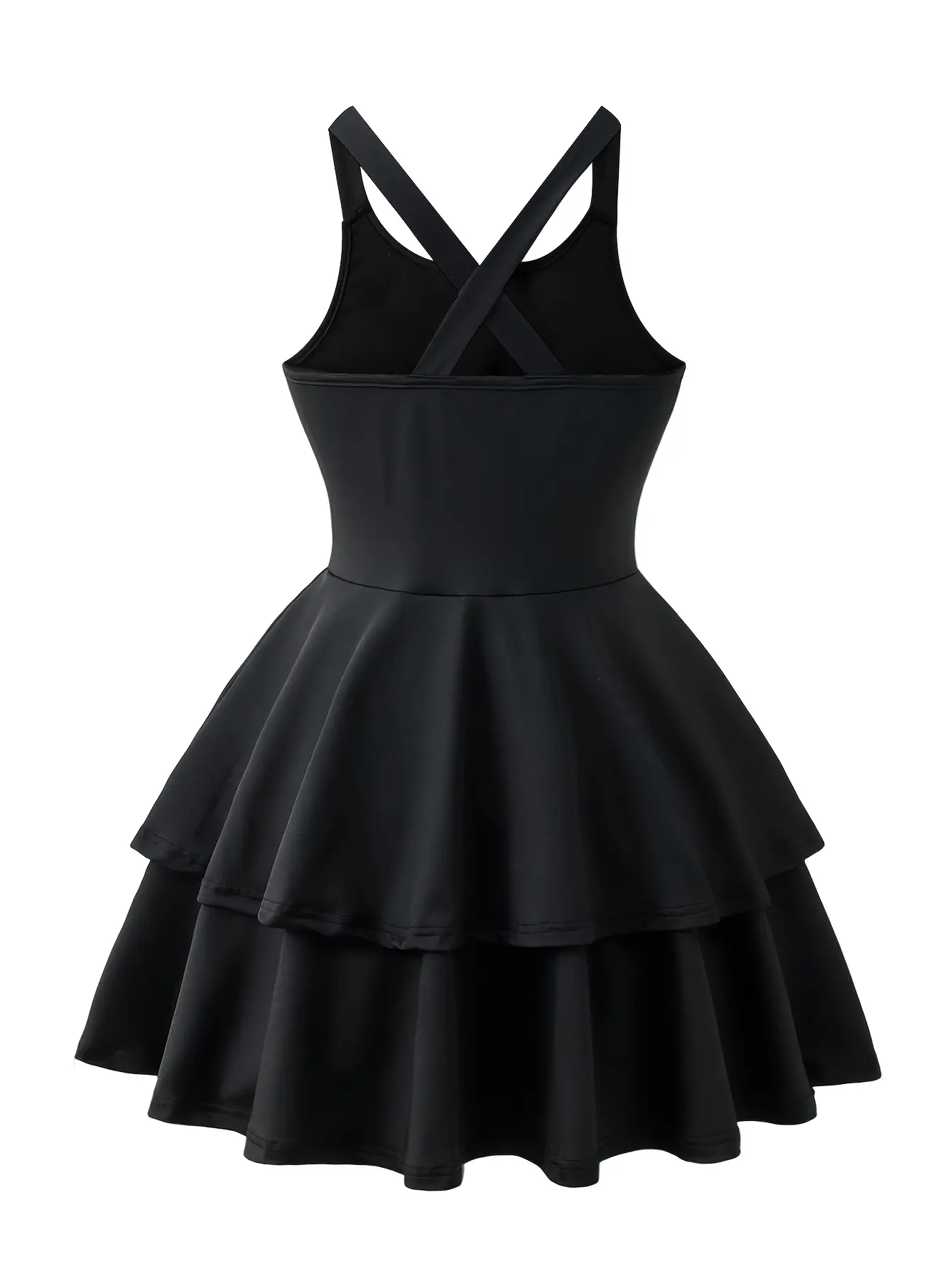 Detail view 2 of Girls Solid Black Long Dress, Stretch Casual Active Outfit by LUNORIANA