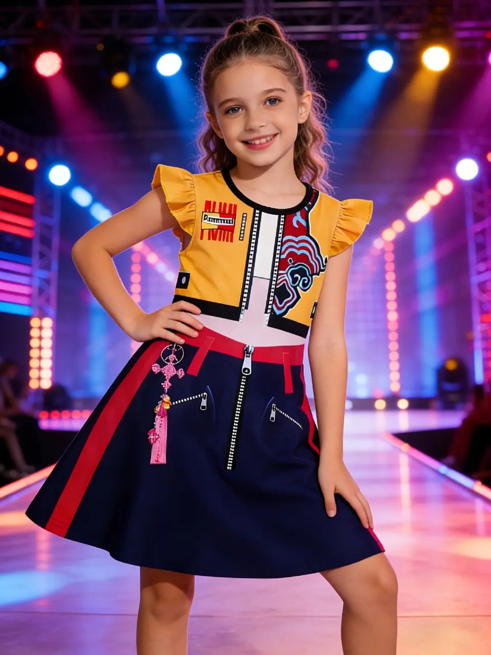 Girls Sleeveless Printed Performance Dress
