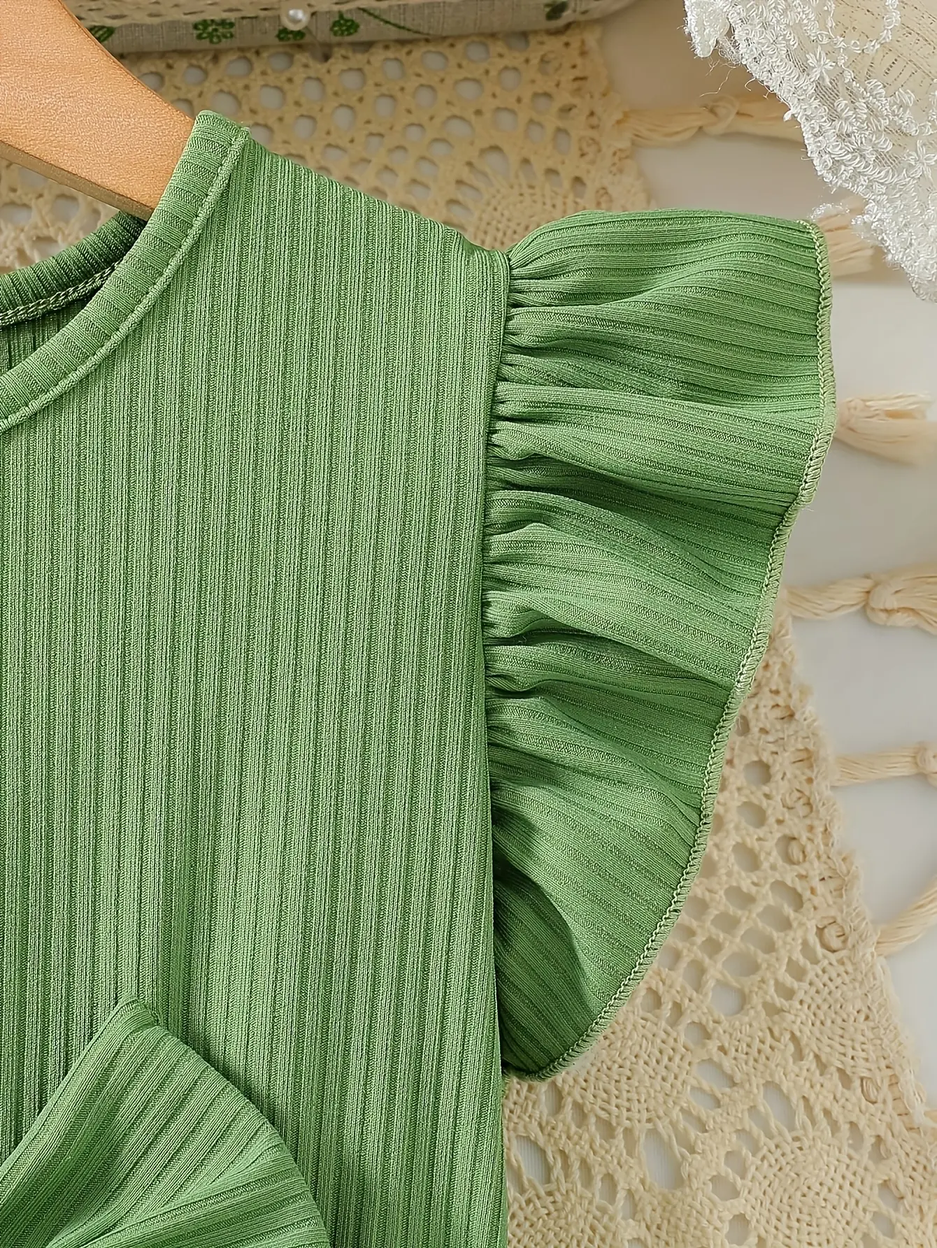 Detail 6 of Girls Ribbed Floral Embroidered Tulle Dress by LUNORIANA