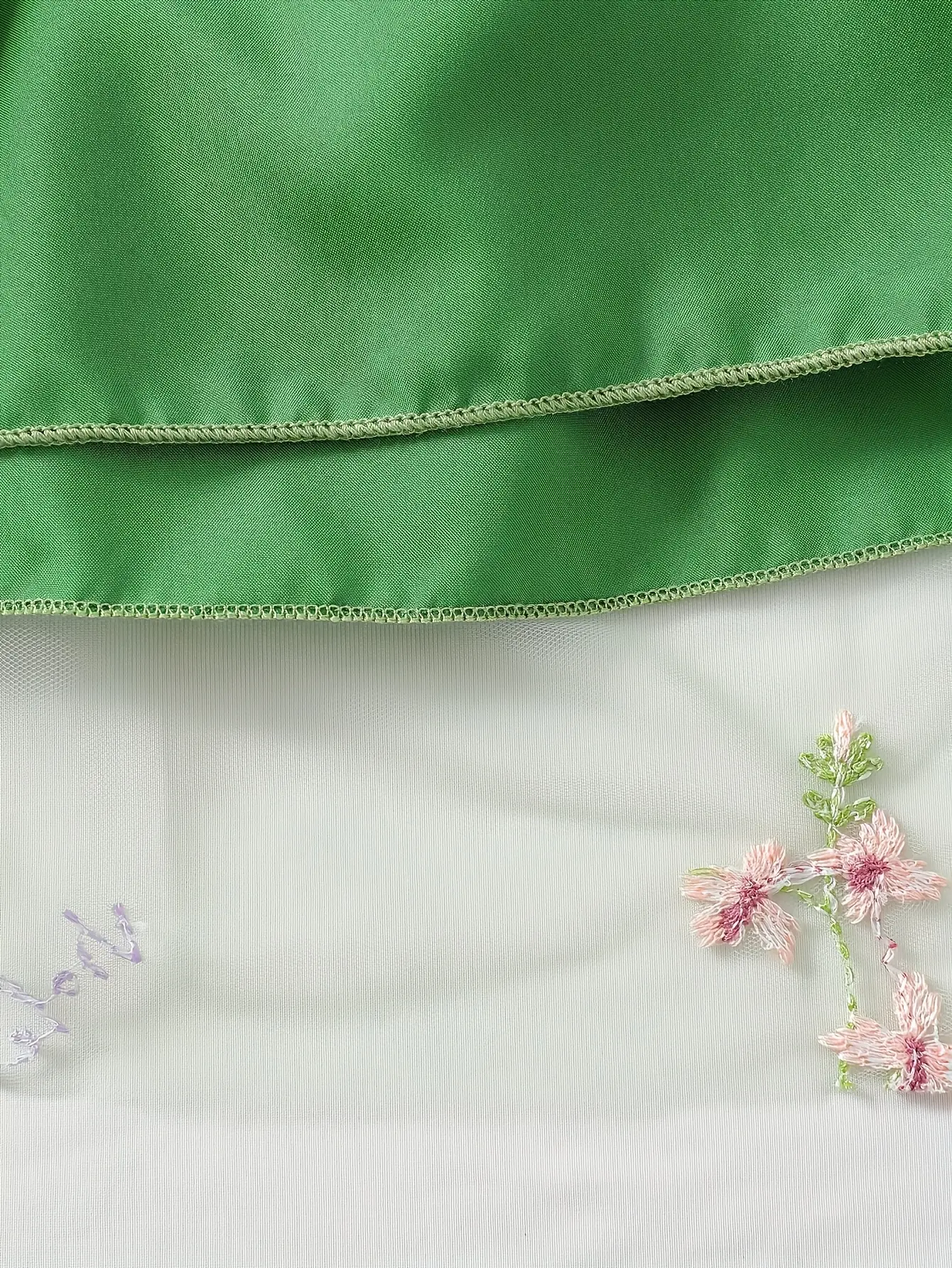 Detail 8 of Girls Ribbed Floral Embroidered Tulle Dress by LUNORIANA