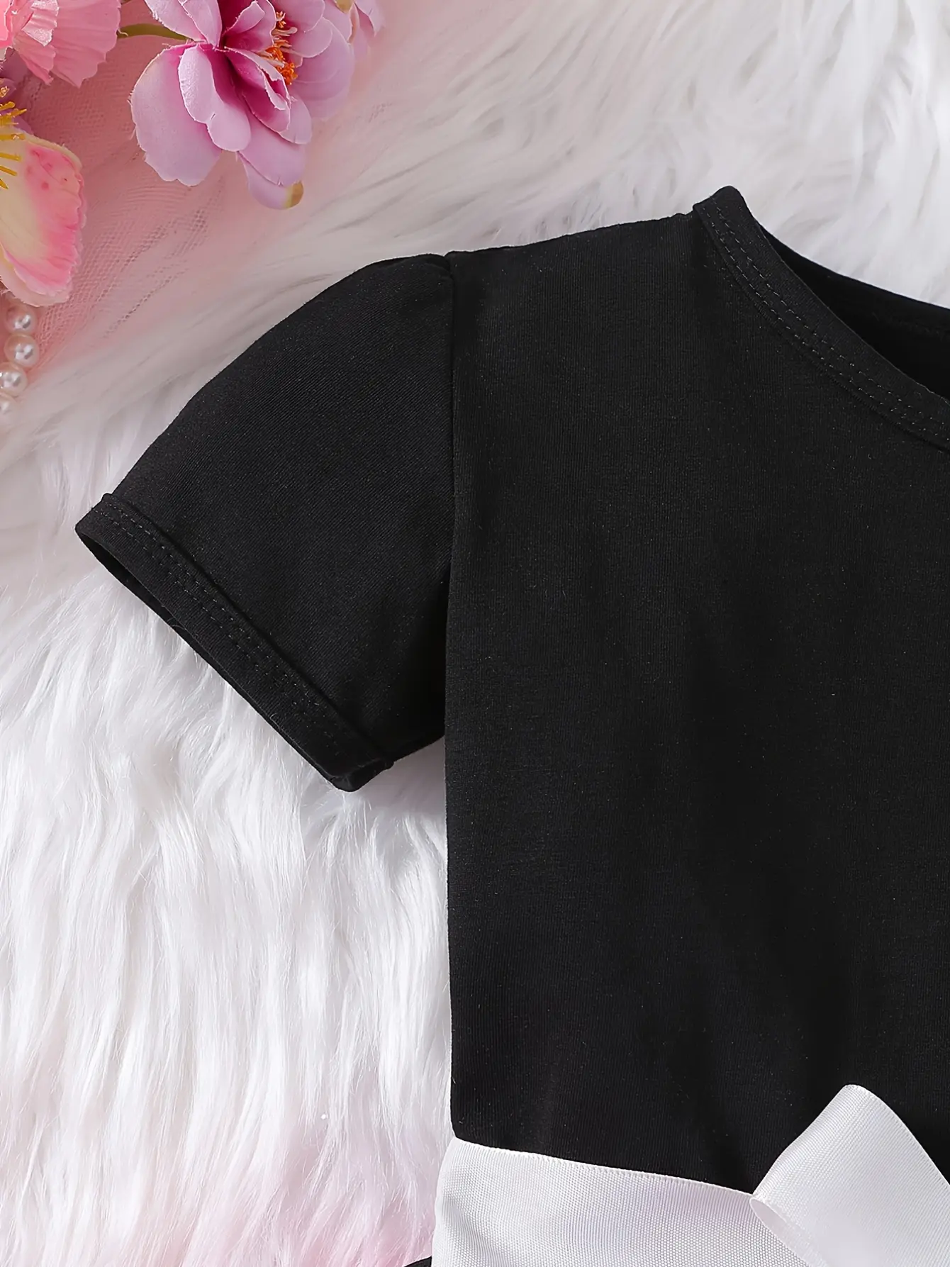 Detail 3 of Girls Black Polka Dot Tulle Dress with Red Skirt by LUNORIANA