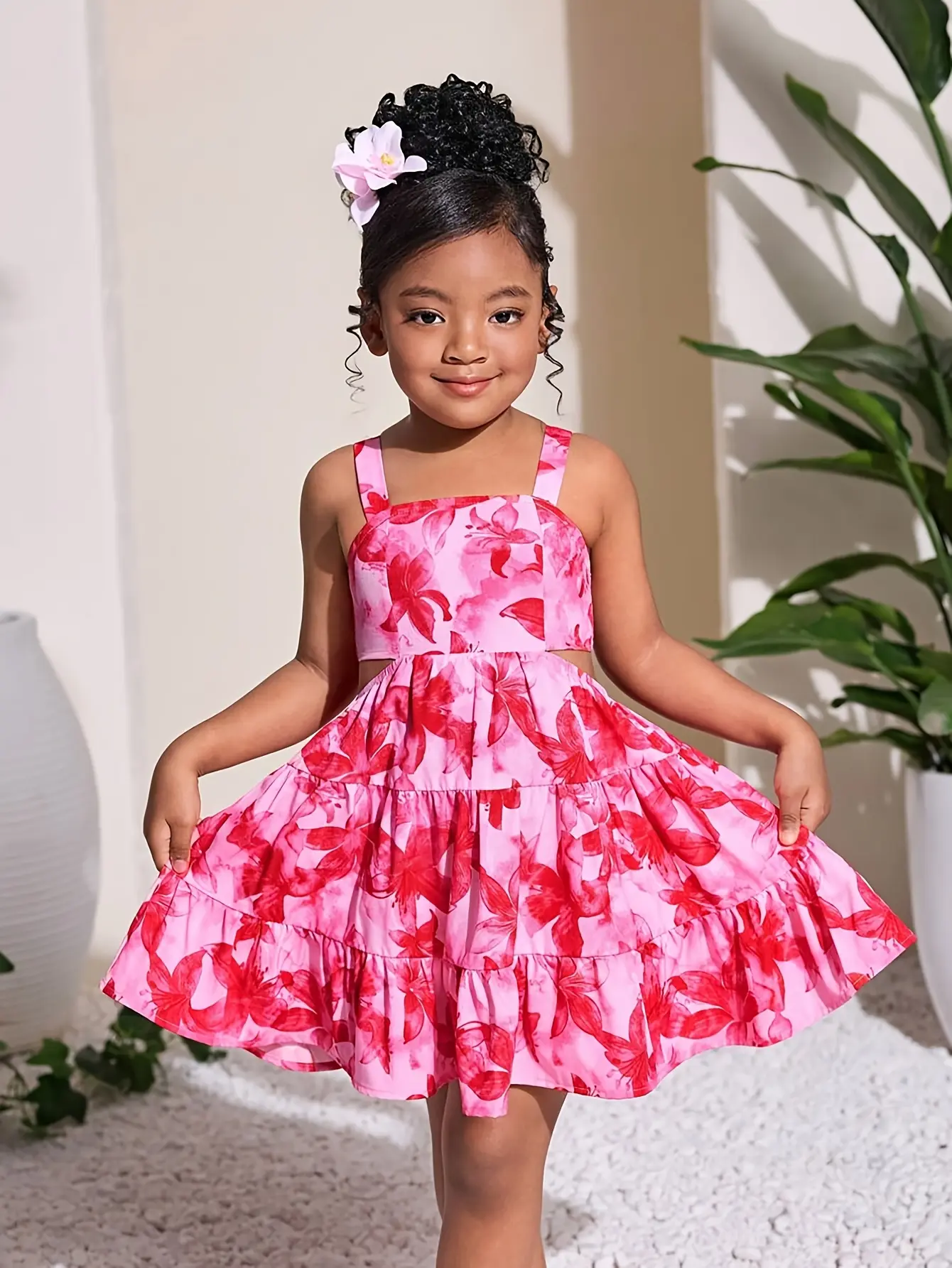 Girls Tropical Floral Backless Cami Dress
